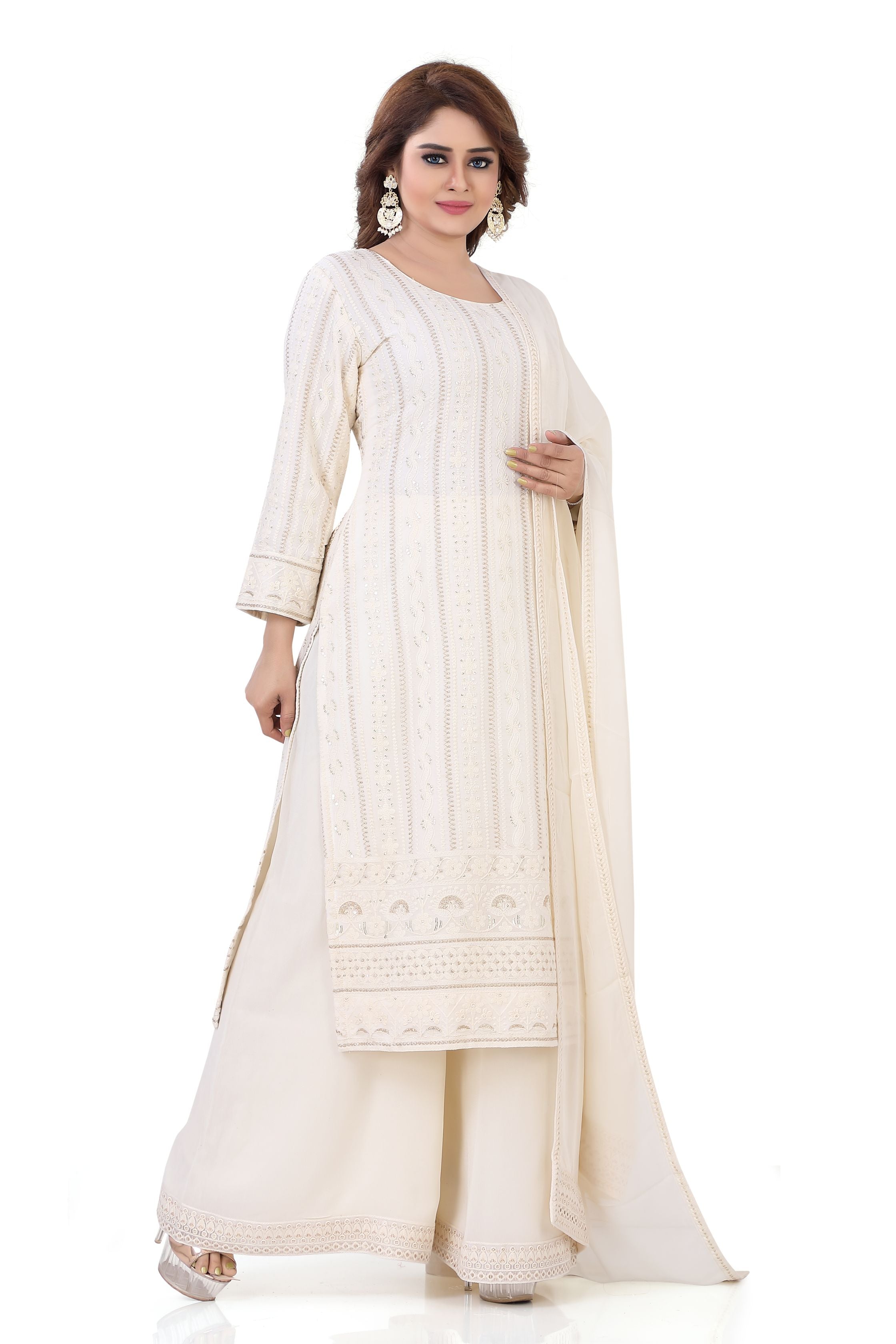 Chikankari Plazzo Suit in Cream Colour