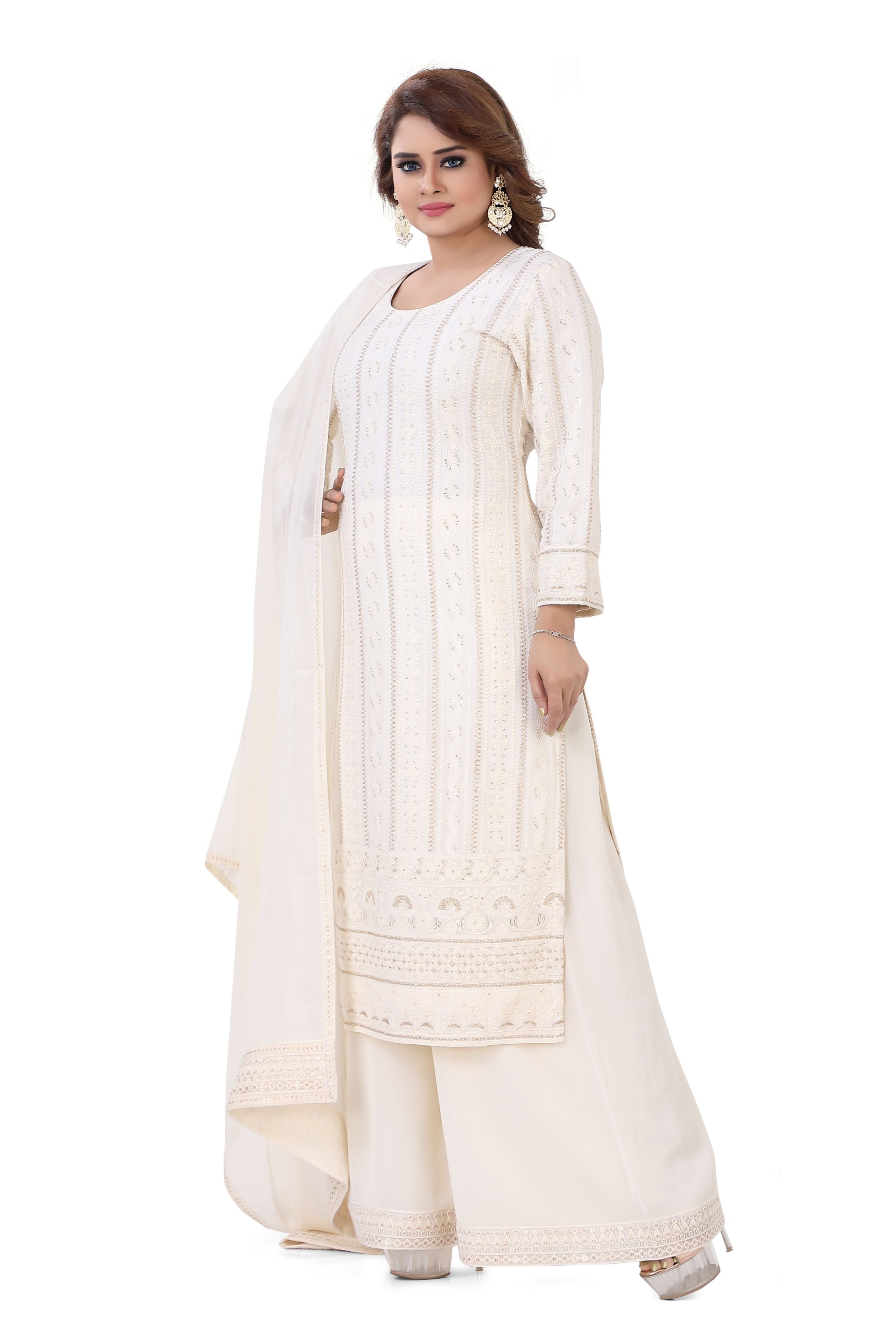 Chikankari Plazzo Suit in Cream Colour