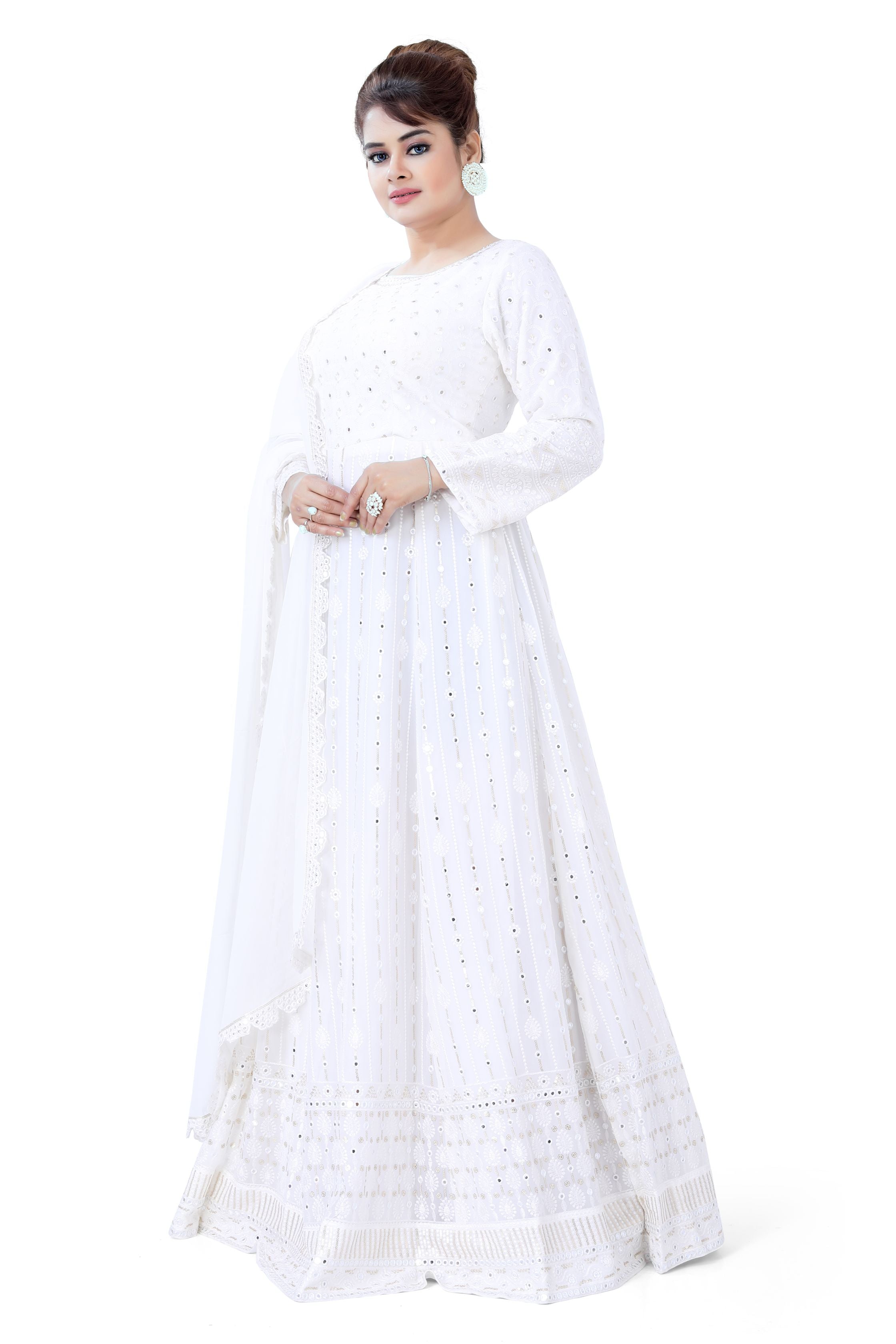 Chikankari abhala work gown White