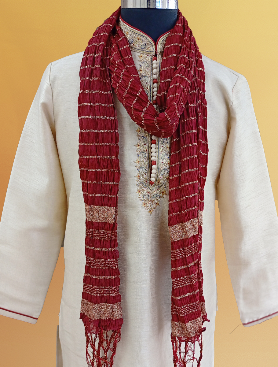 Maroon & Golden Dupatta For Sherwani - Premium MEN'S SCARF from Dapper Ethnic - Just $25! Shop now at Dulhan Exclusives