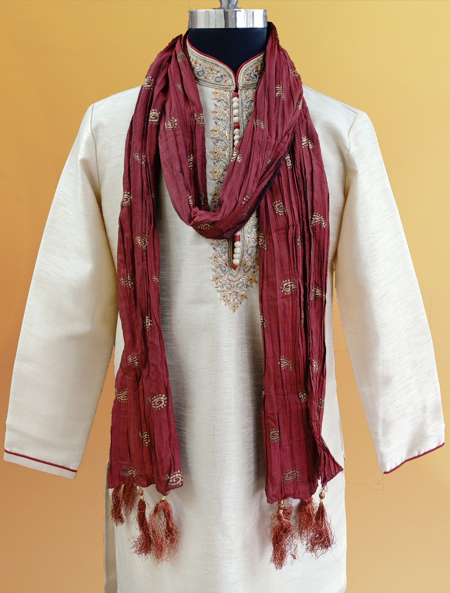 Maroon Dupatta for Sherwani - Premium MEN'S SCARF from Dapper Ethnic - Just $25! Shop now at Dulhan Exclusives