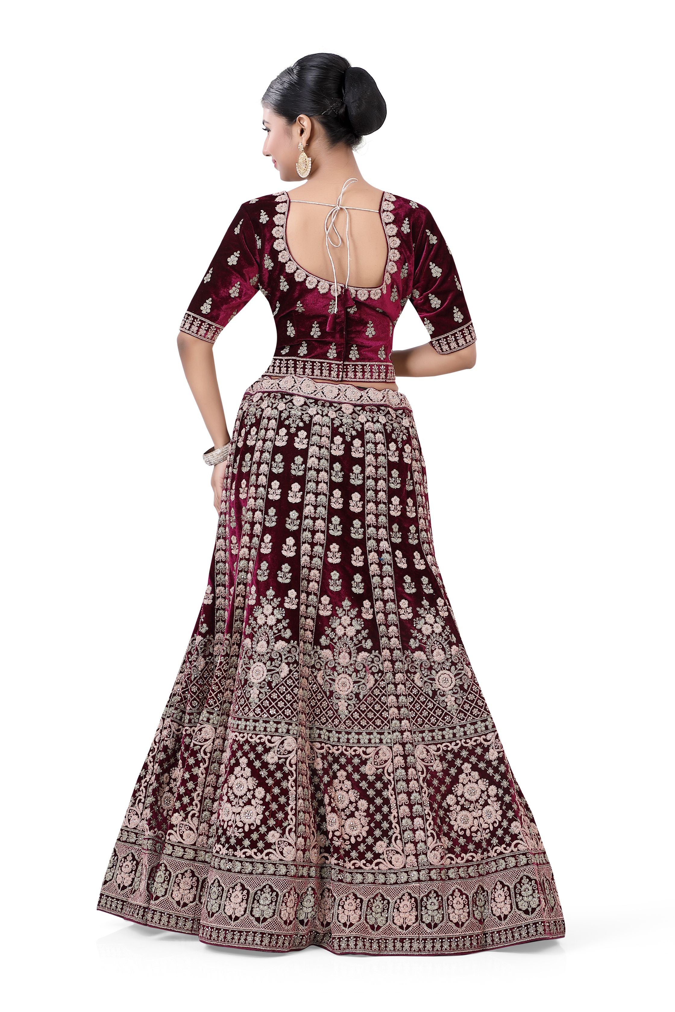 Maroon Lehenga Choli-Velvet