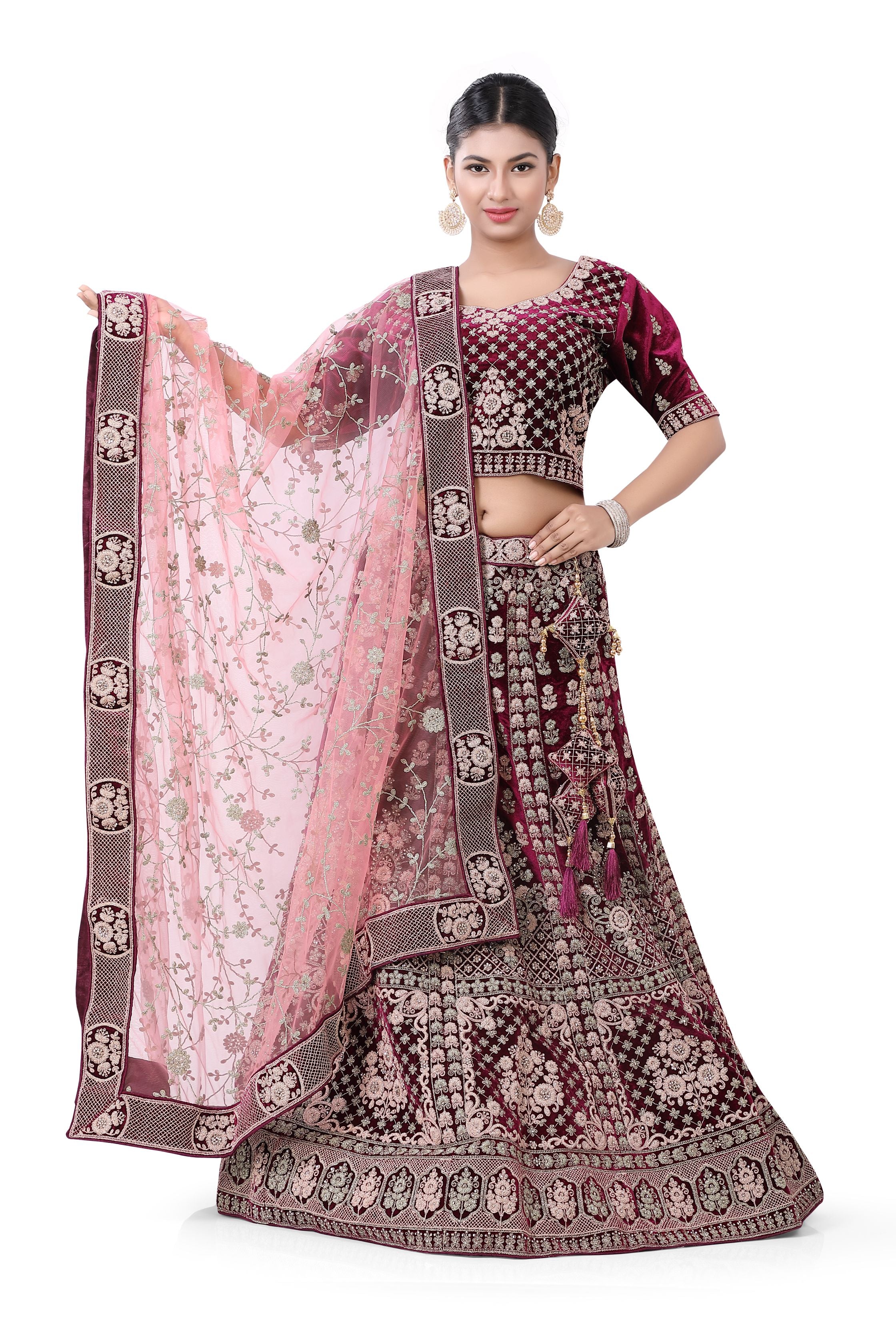 Maroon Lehenga Choli-Velvet