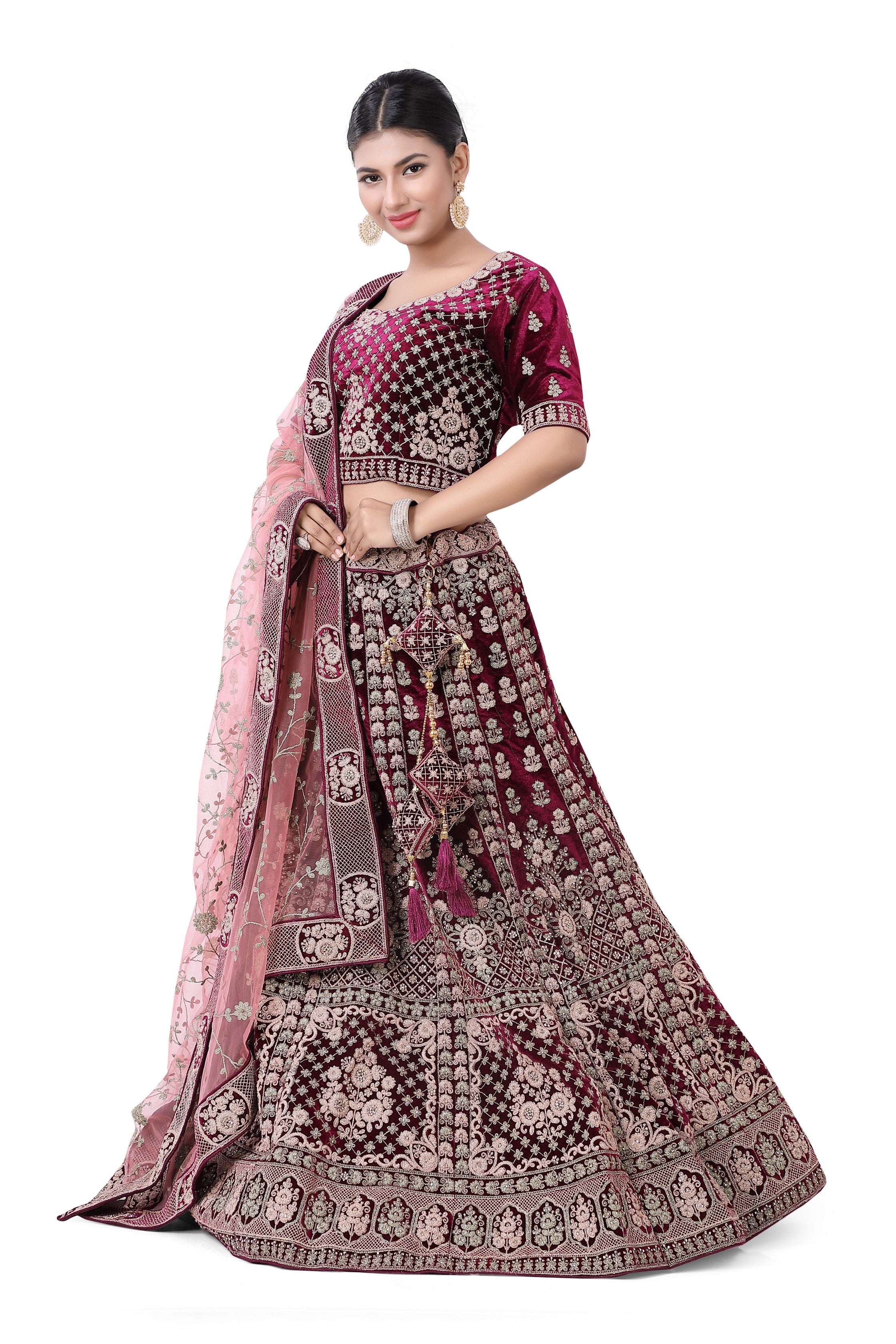 Maroon Lehenga Choli-Velvet