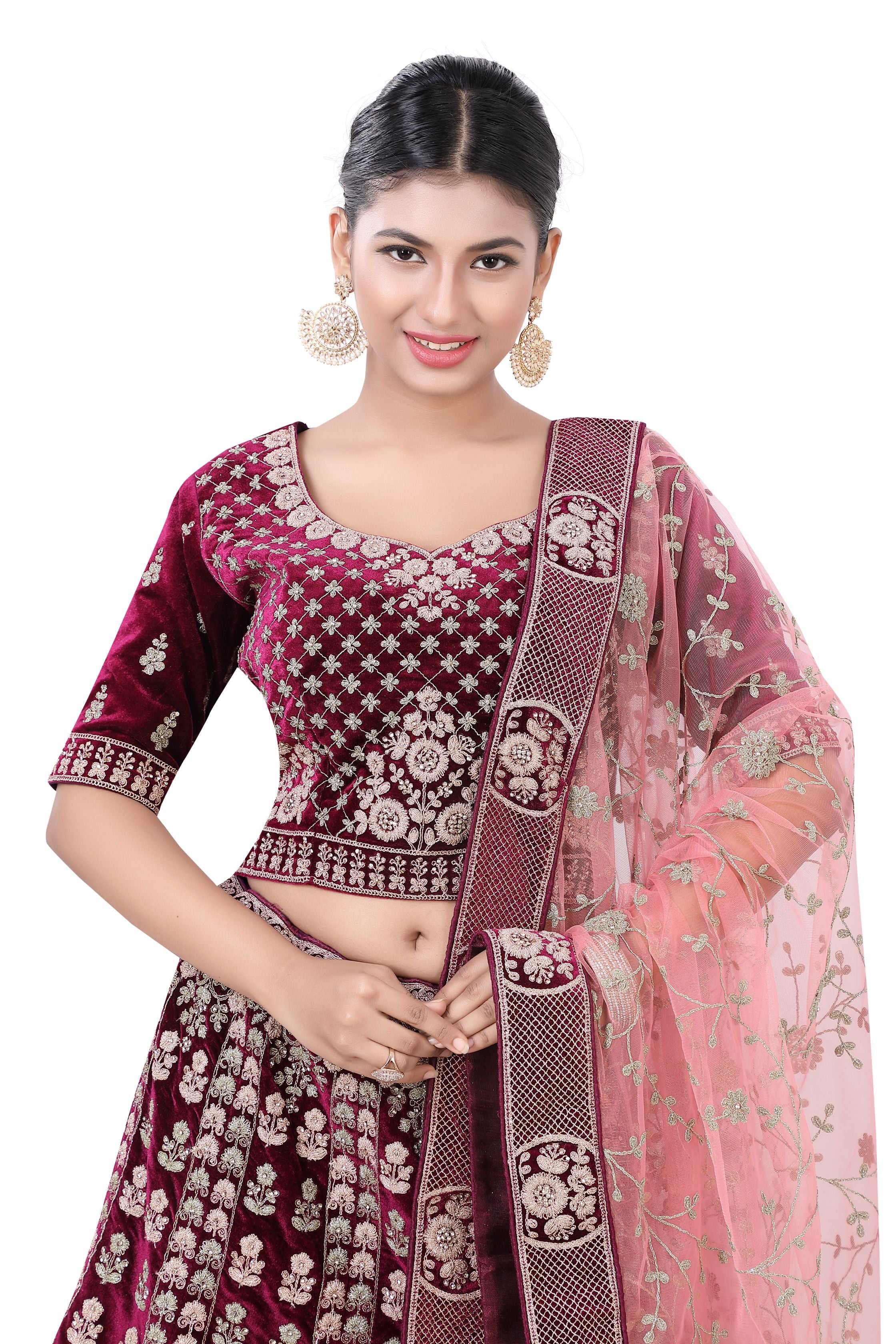 Maroon Lehenga Choli-Velvet