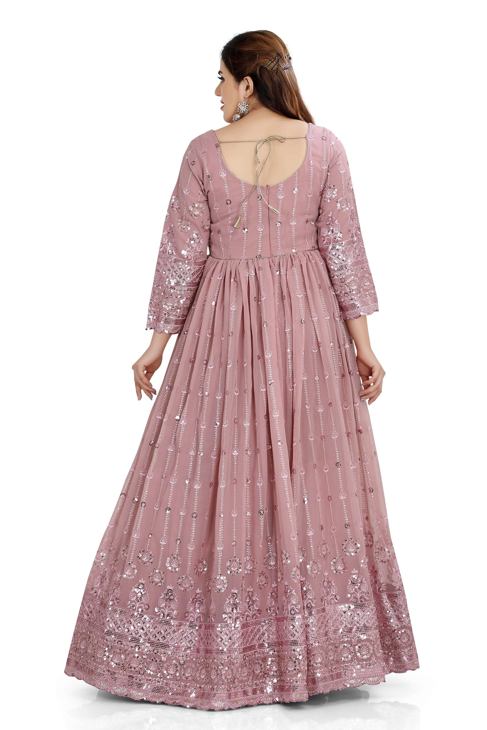 Onion Pink Gown in Georgett with Sequins Work