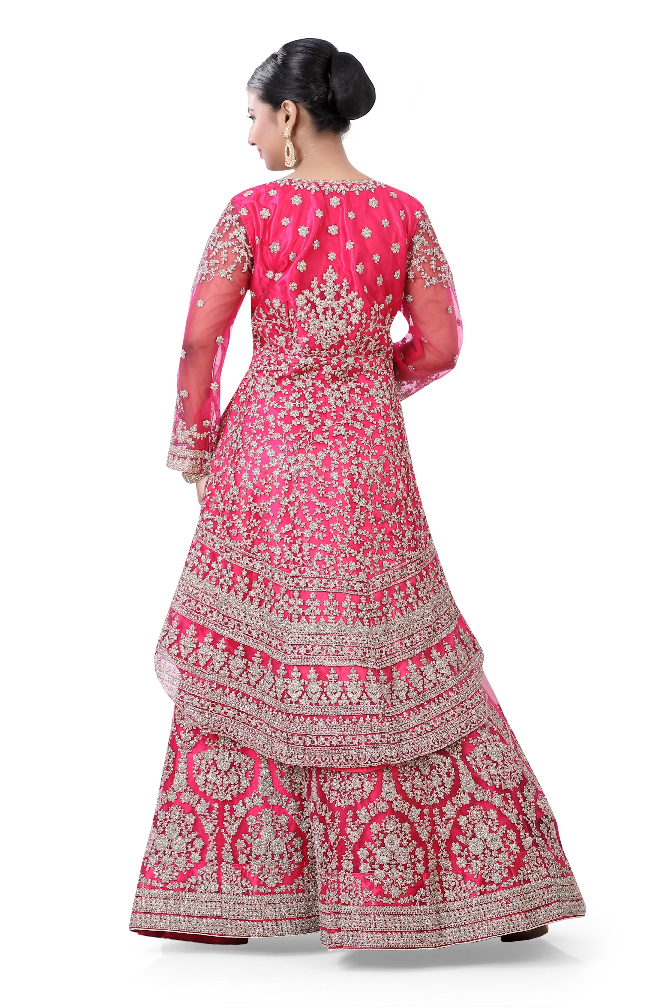 4191 Anushree Reddy Inspired Pink Red Lacha - Anarkali Lengha – Shama's  Collection