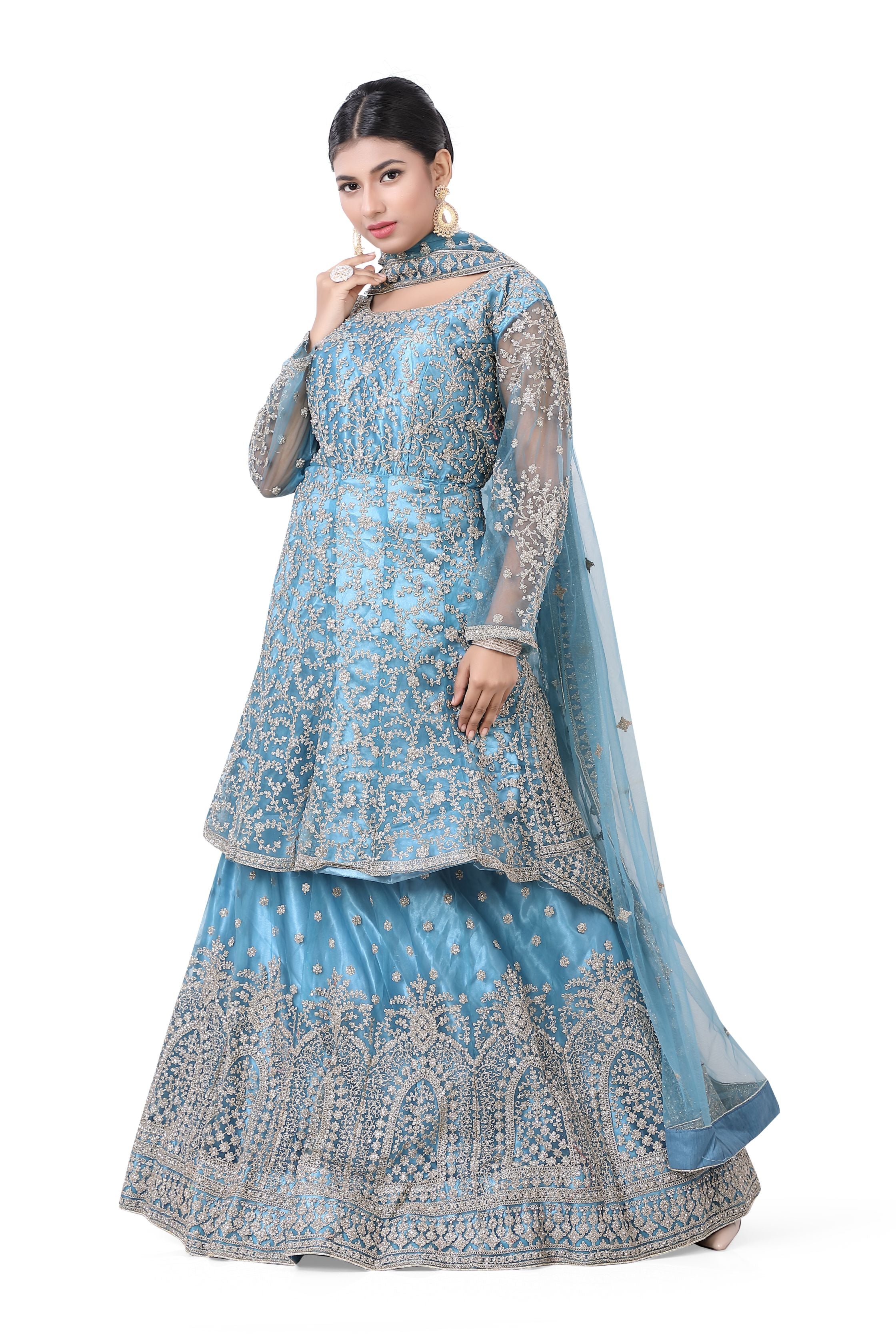 Ice Blue Designer Lacha Suit