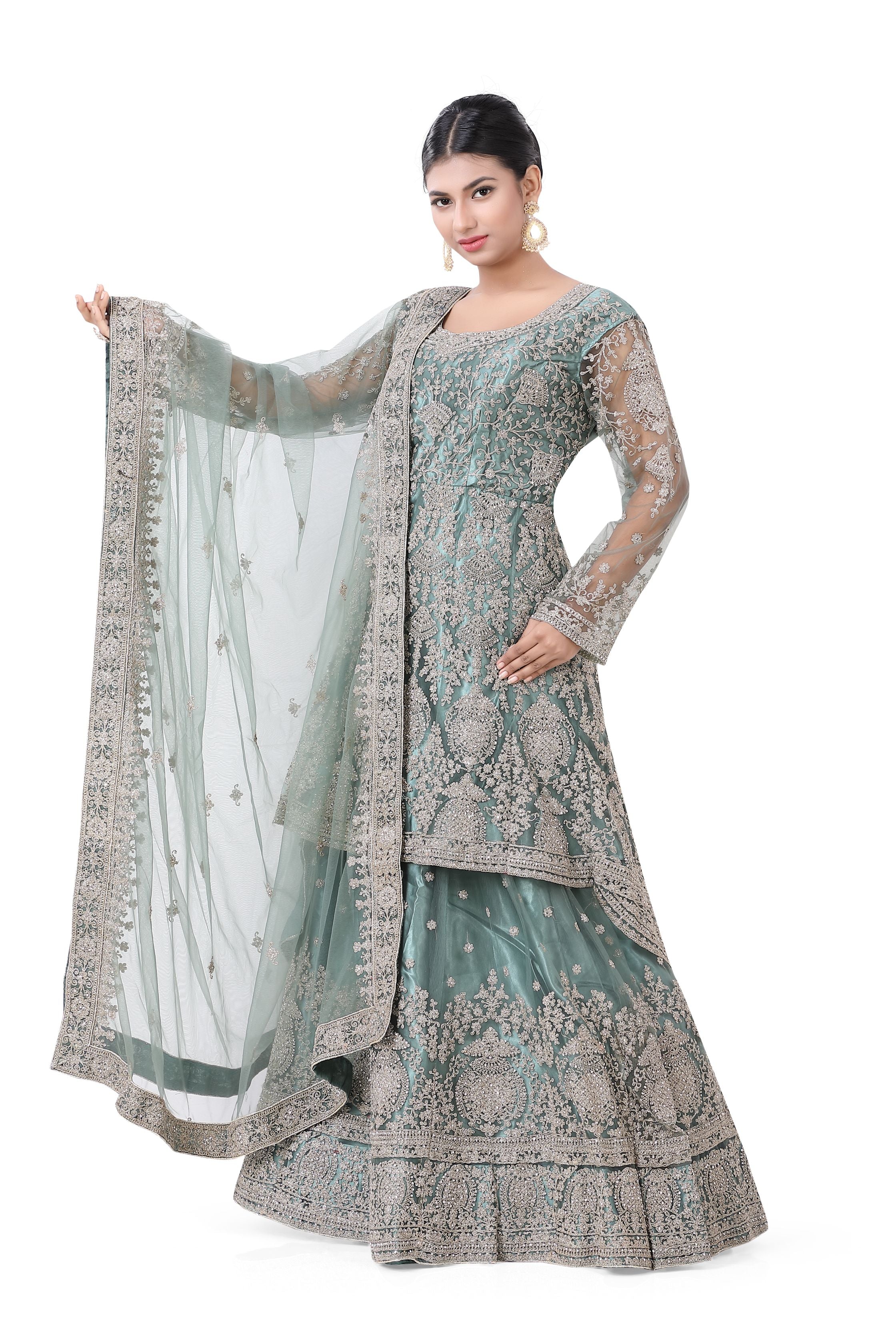 Sage Green Designer Lacha Suit