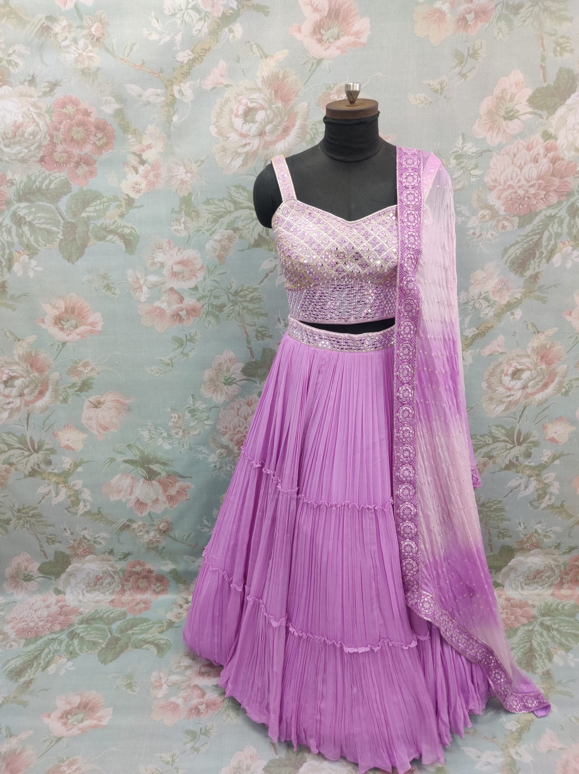 Georgett Party Wear Lehenga Choli in Lavender colour