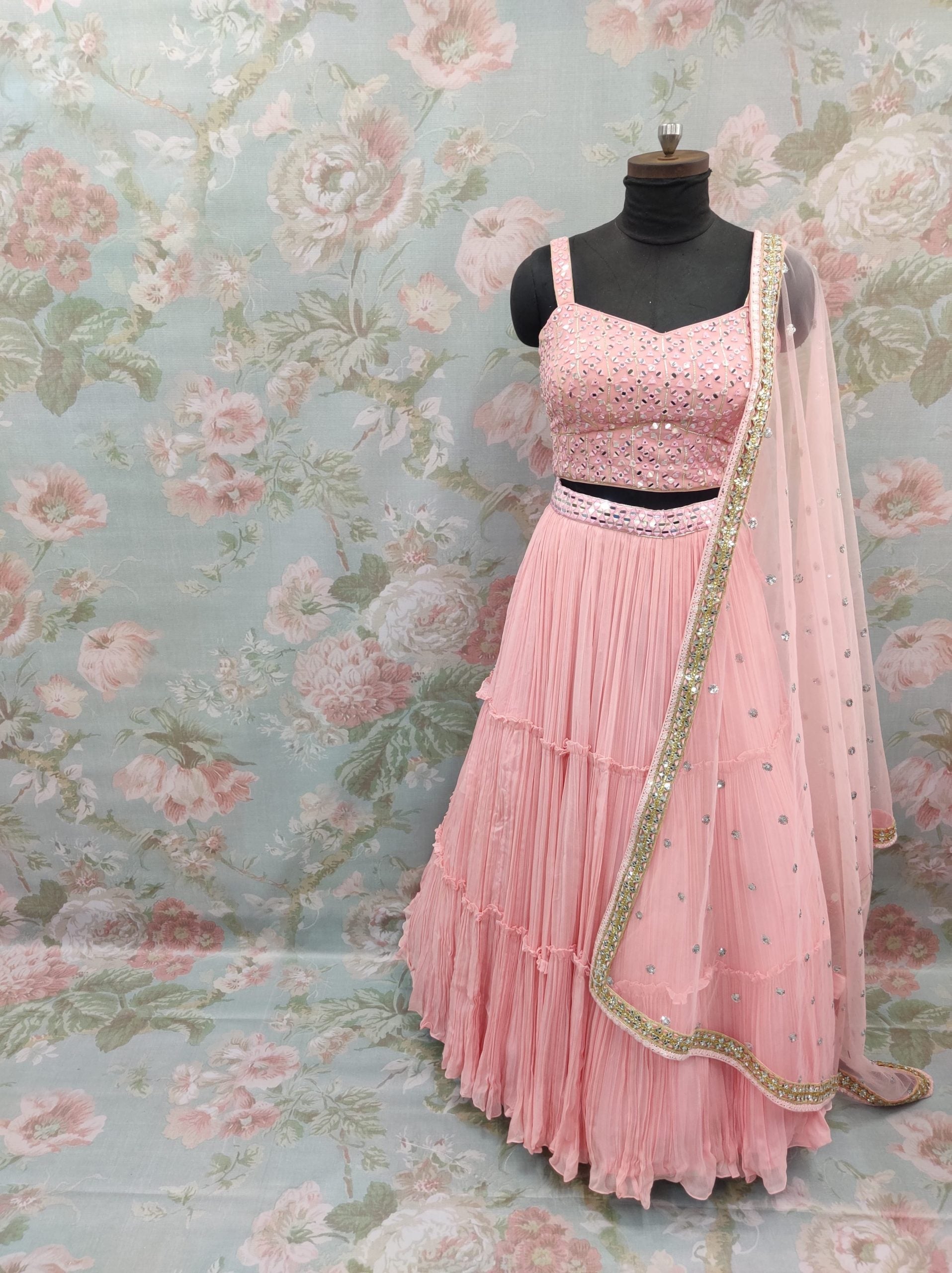 Georgett Party Wear Lehenga Choli  In Peach Color