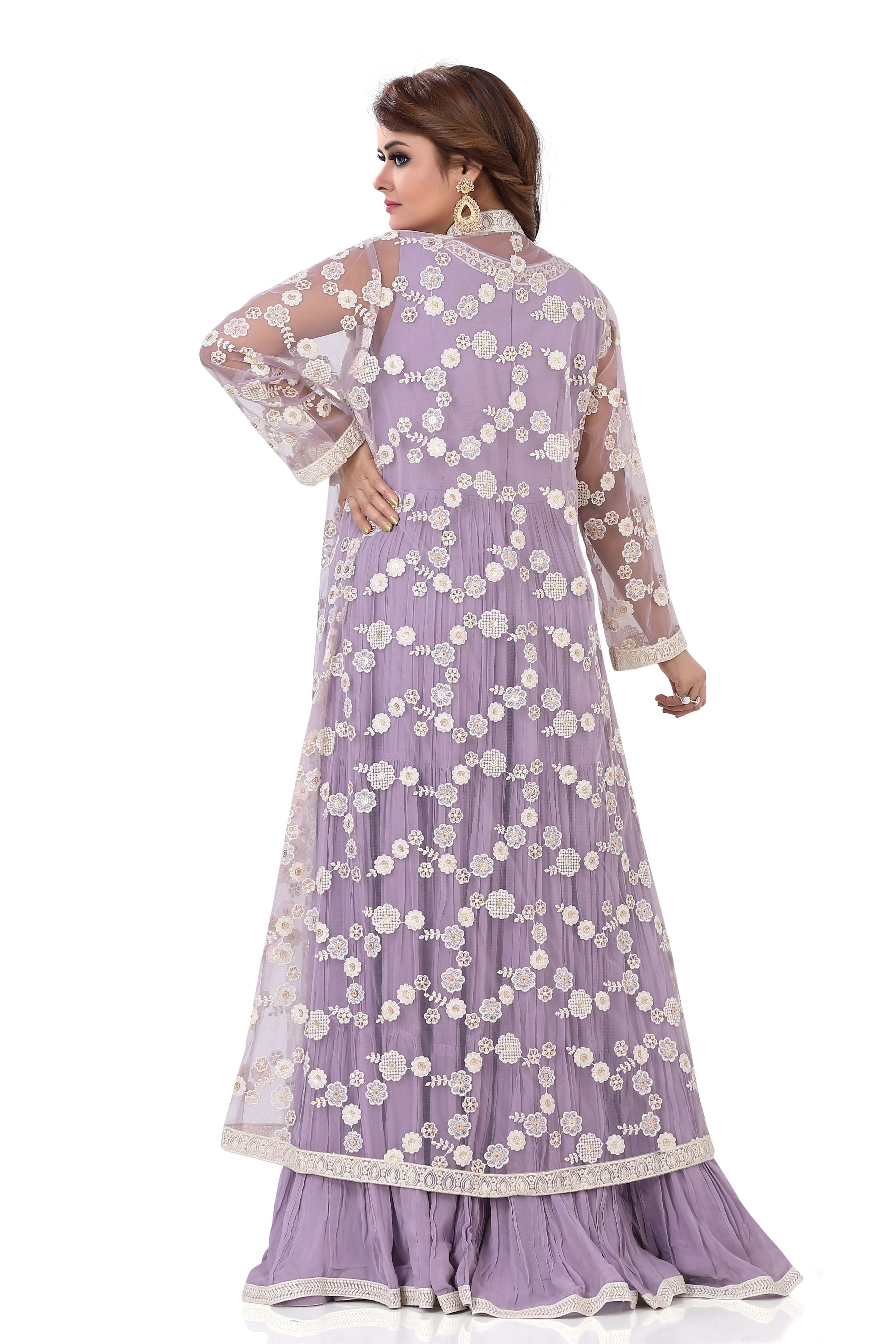 Indo western thread embroidery dress Light Purple