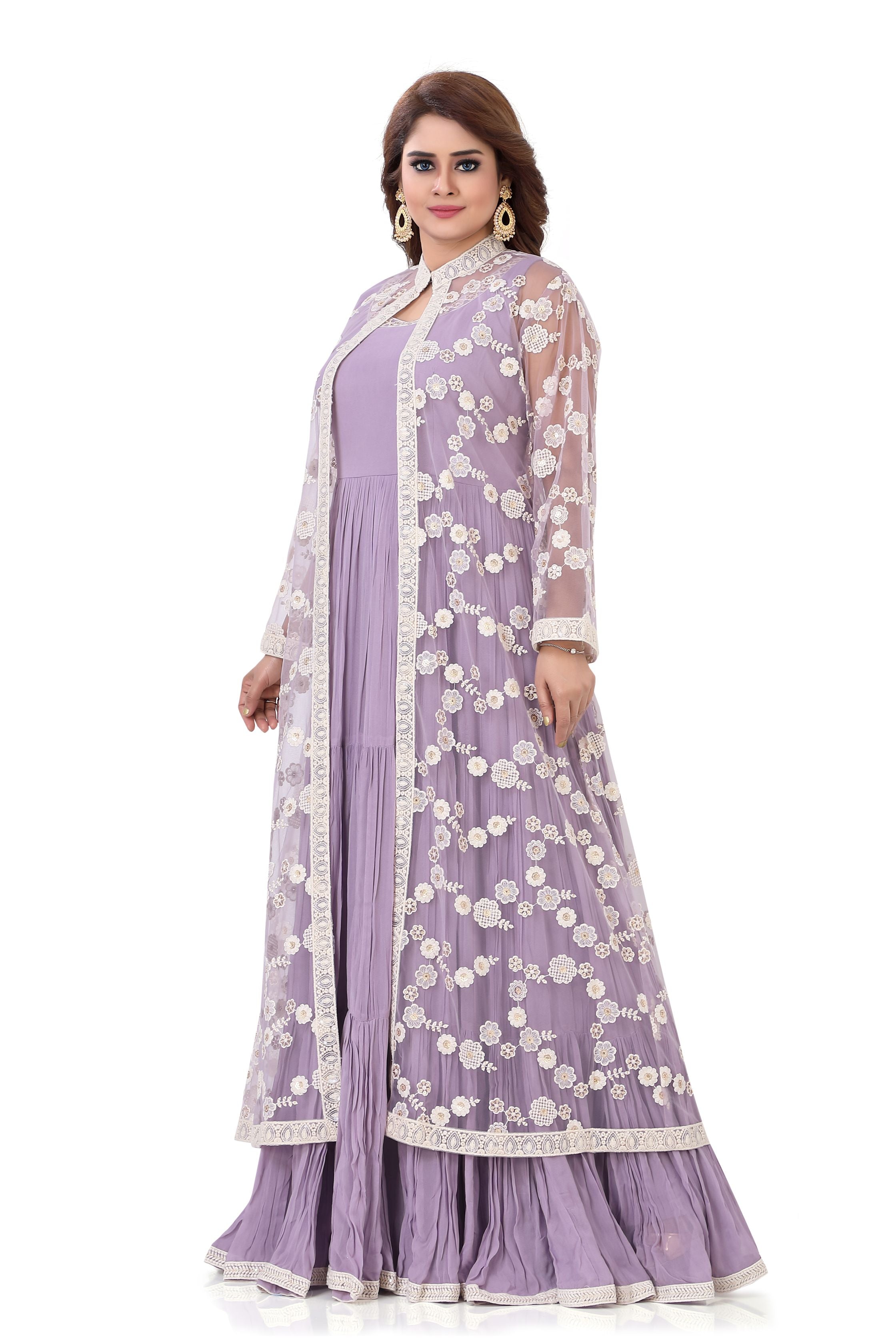 Indo western thread embroidery dress Light Purple