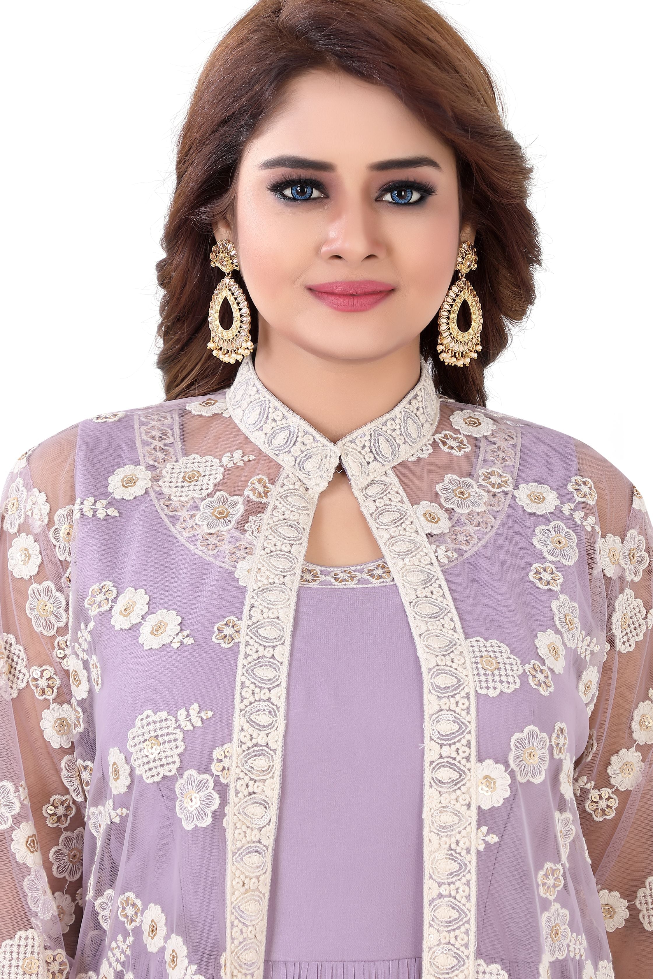 Indo western thread embroidery dress Light Purple