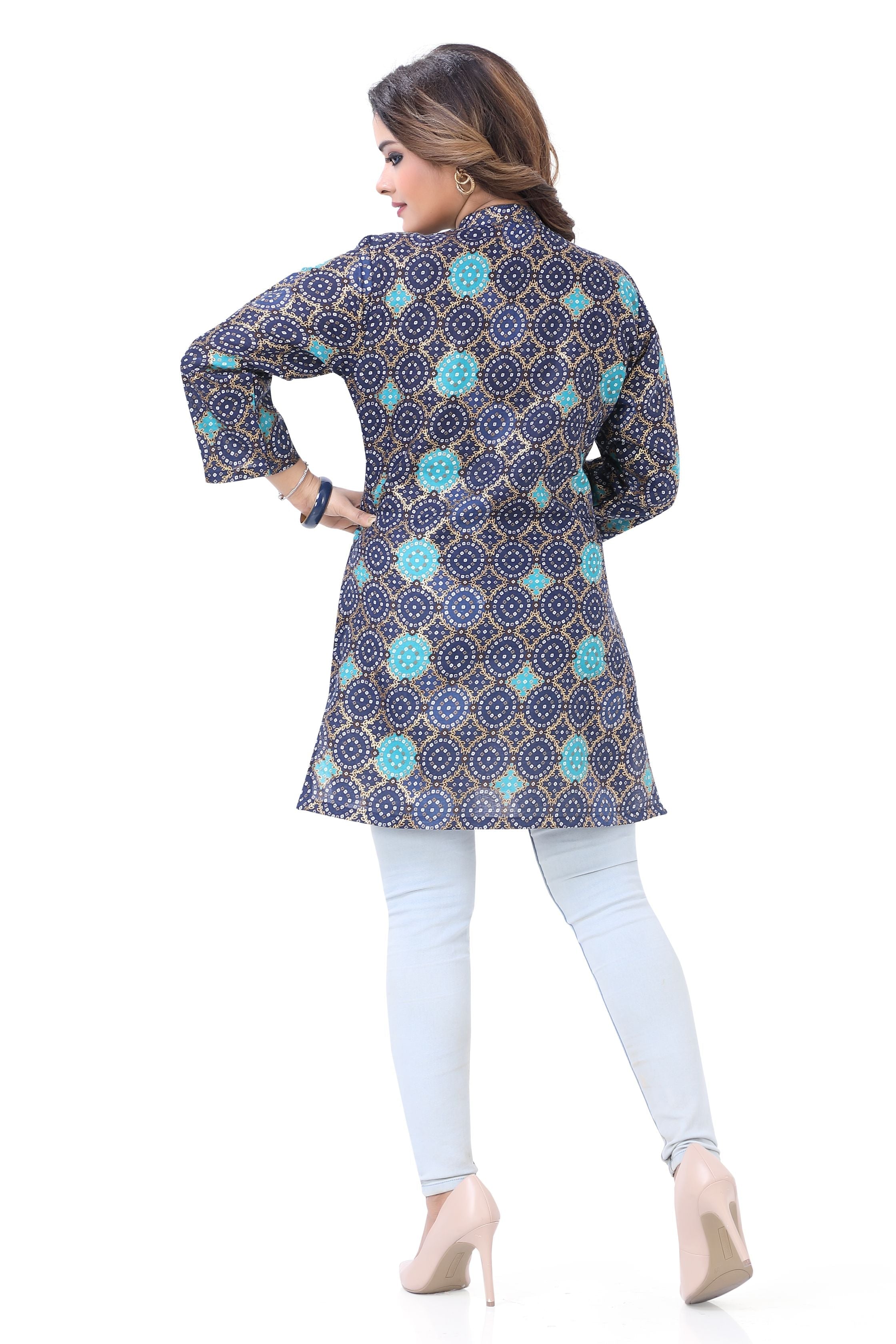 Blue Colour Bandhani Short Kurti Top - Premium Short Kurti from Dulhan Exclusives - Just $29! Shop now at Dulhan Exclusives