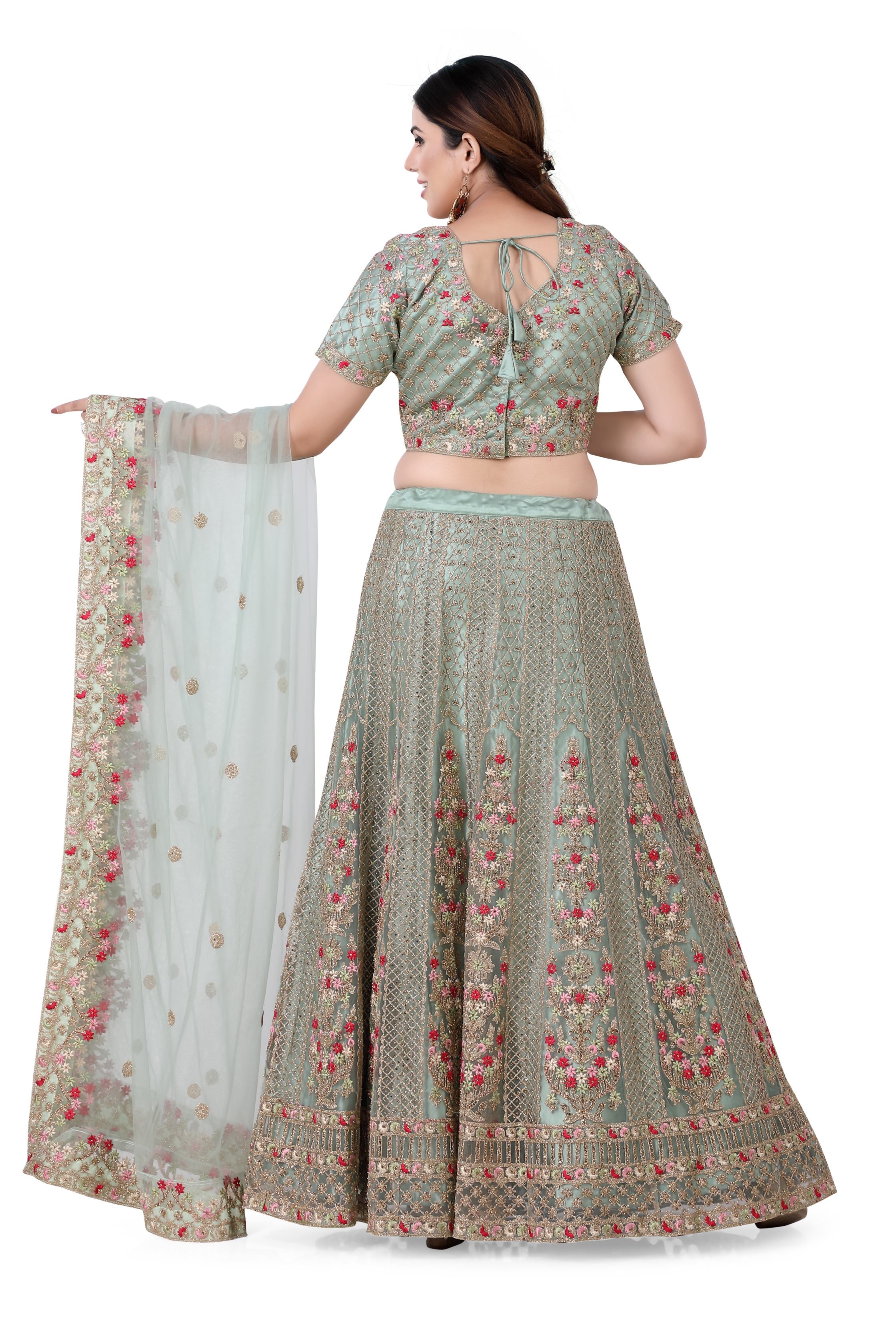 Pista Green Net Lehenga Choli