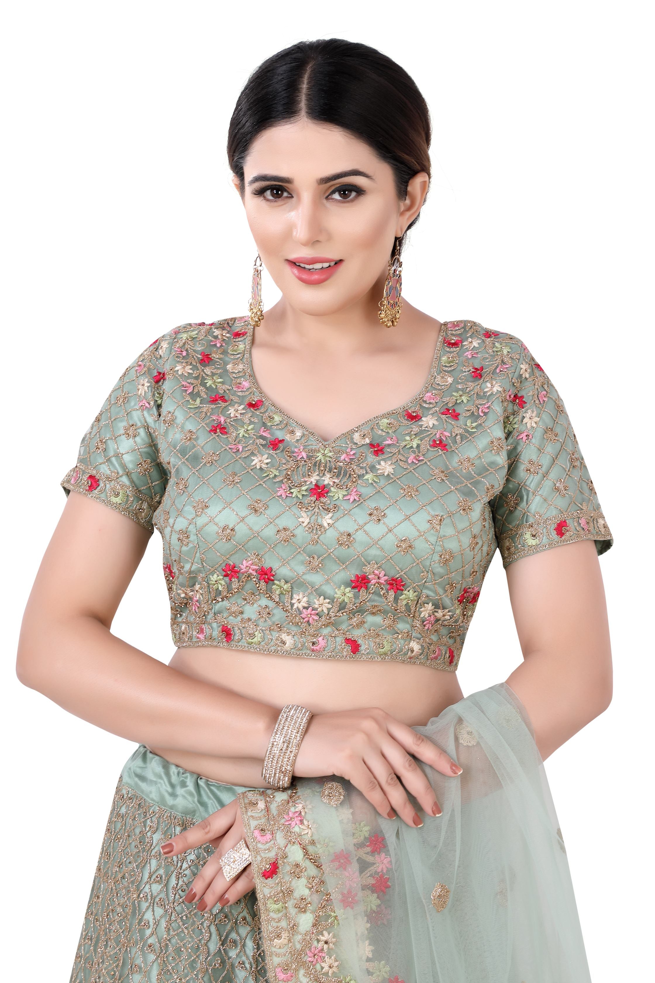 Pista Green Net Lehenga Choli