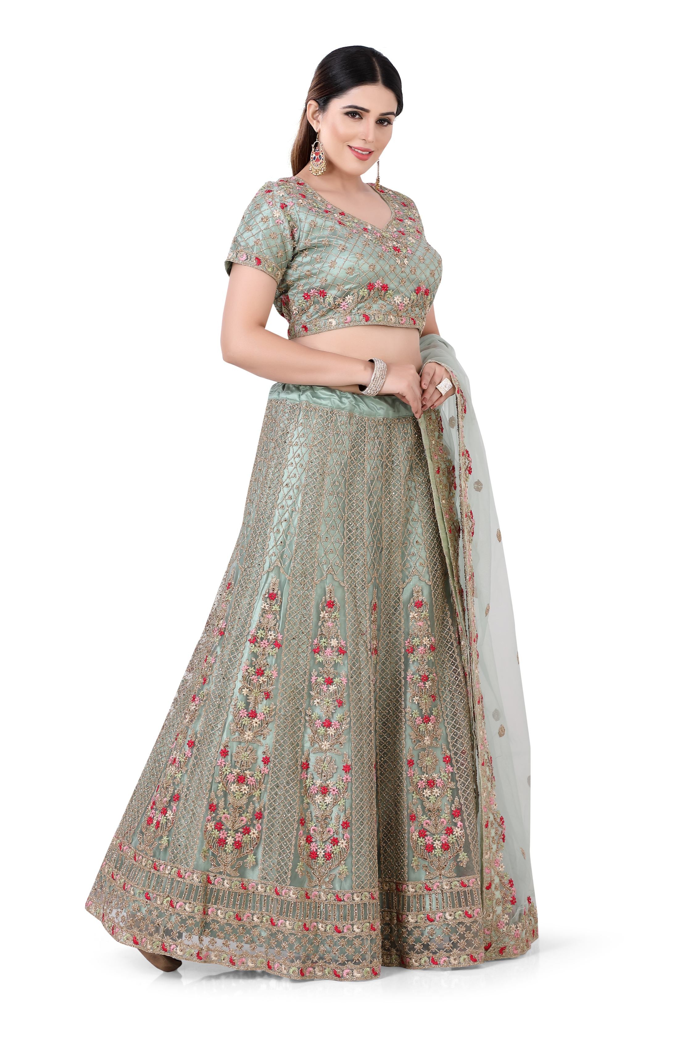 Pista Green Net Lehenga Choli