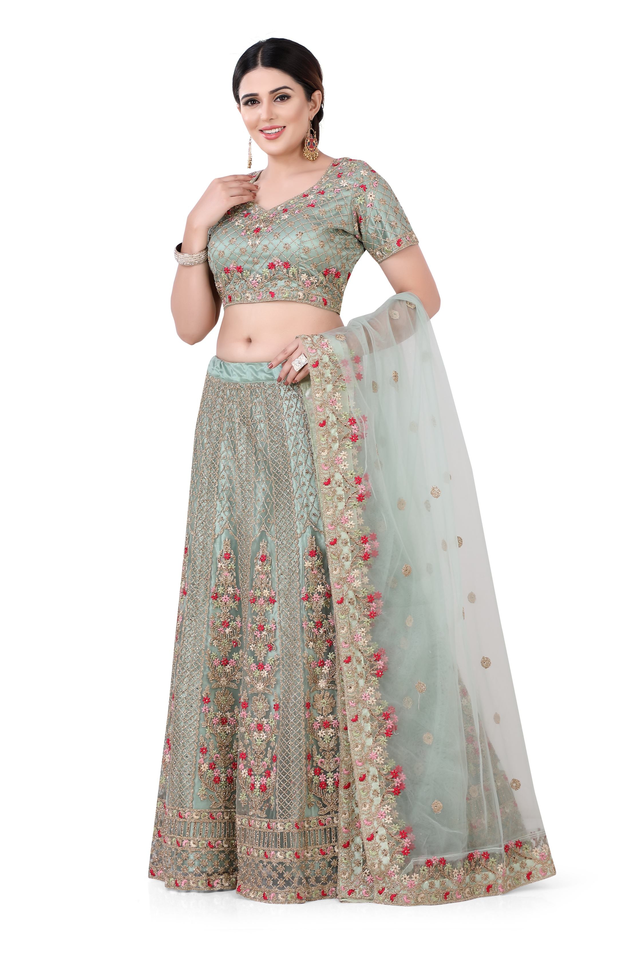 Pista Green Net Lehenga Choli