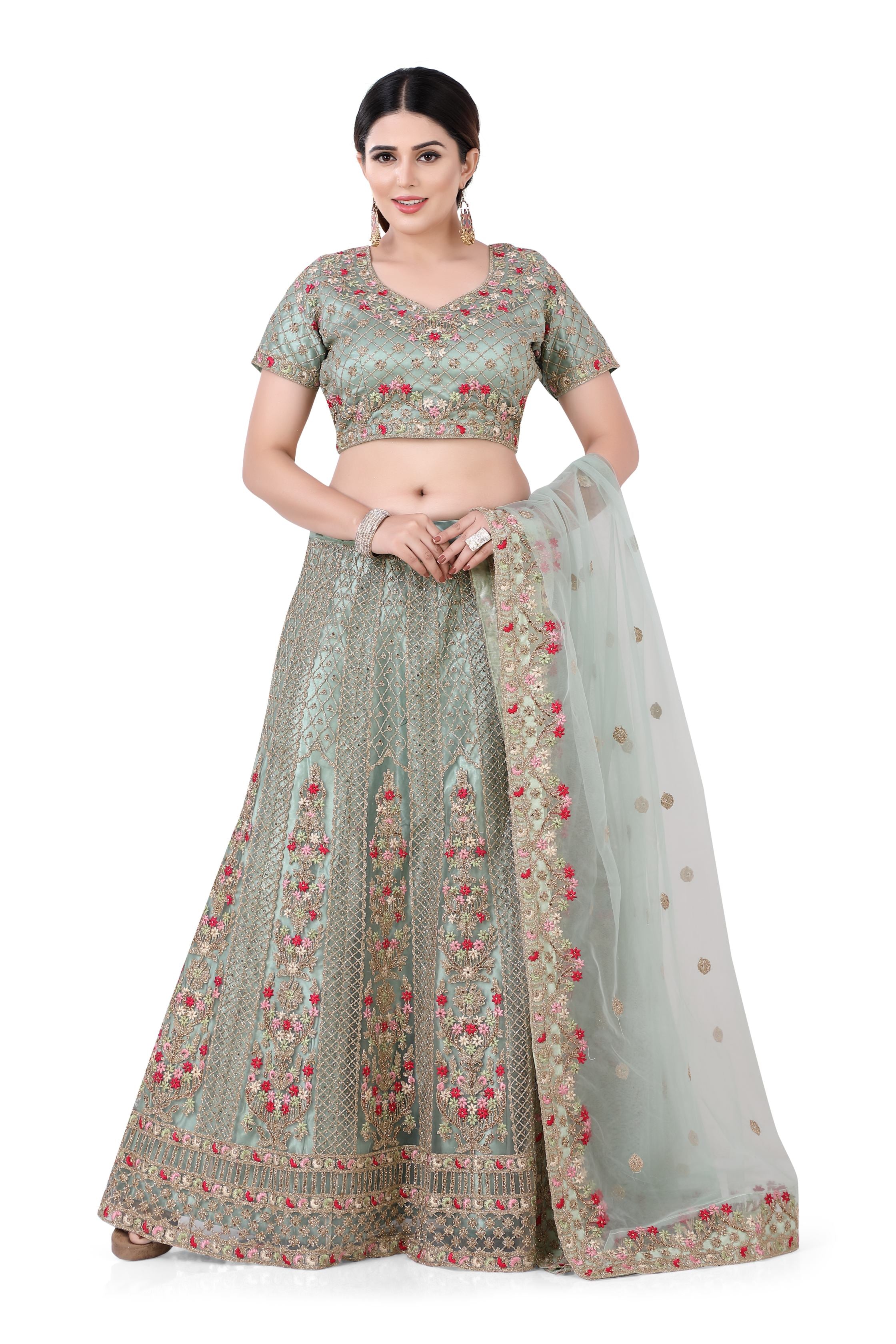 Pista Green Net Lehenga Choli