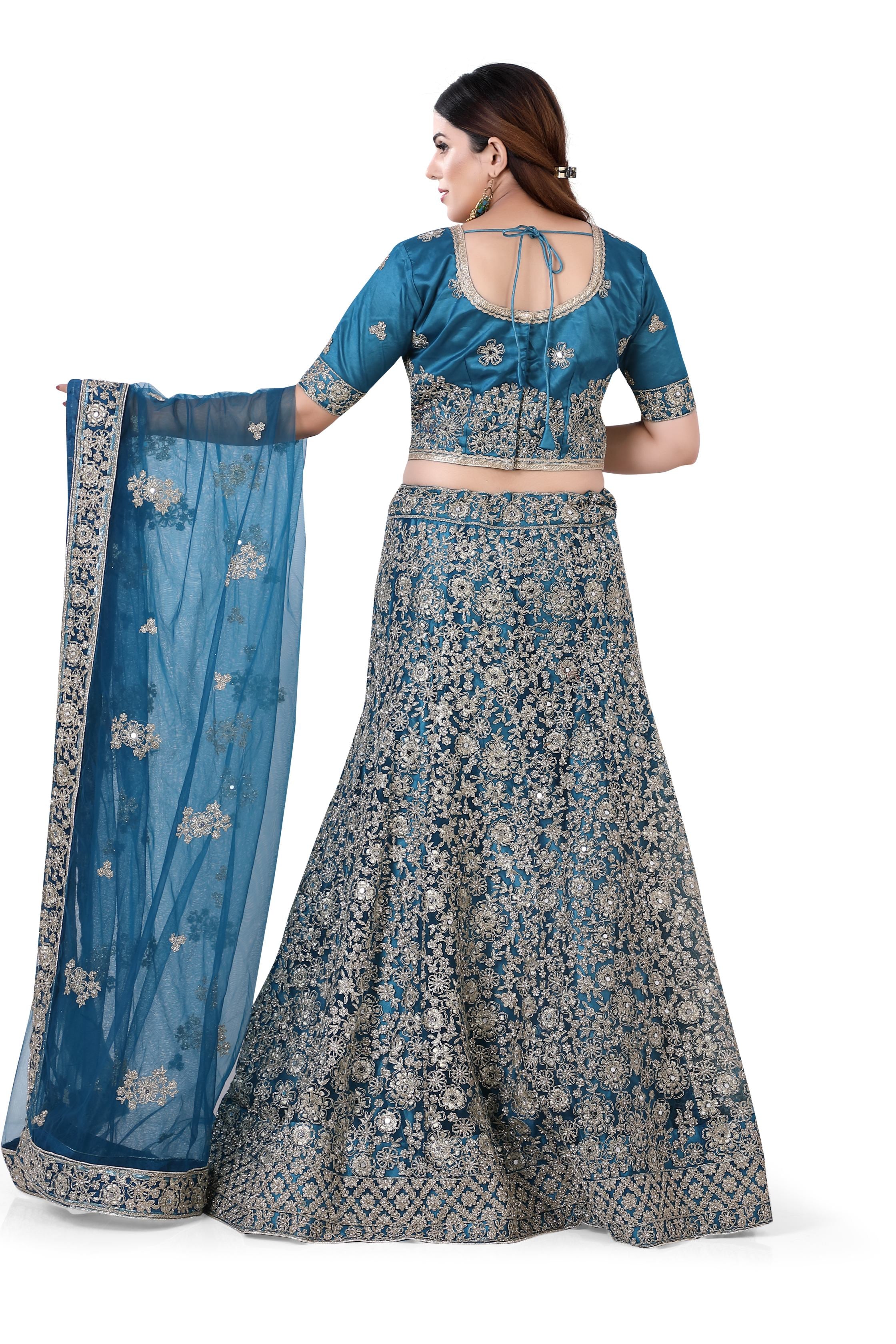 Lehenga Choli In Peacock Blue - Premium Partywear Lehenga from Dulhan Exclusives - Just $635! Shop now at Dulhan Exclusives
