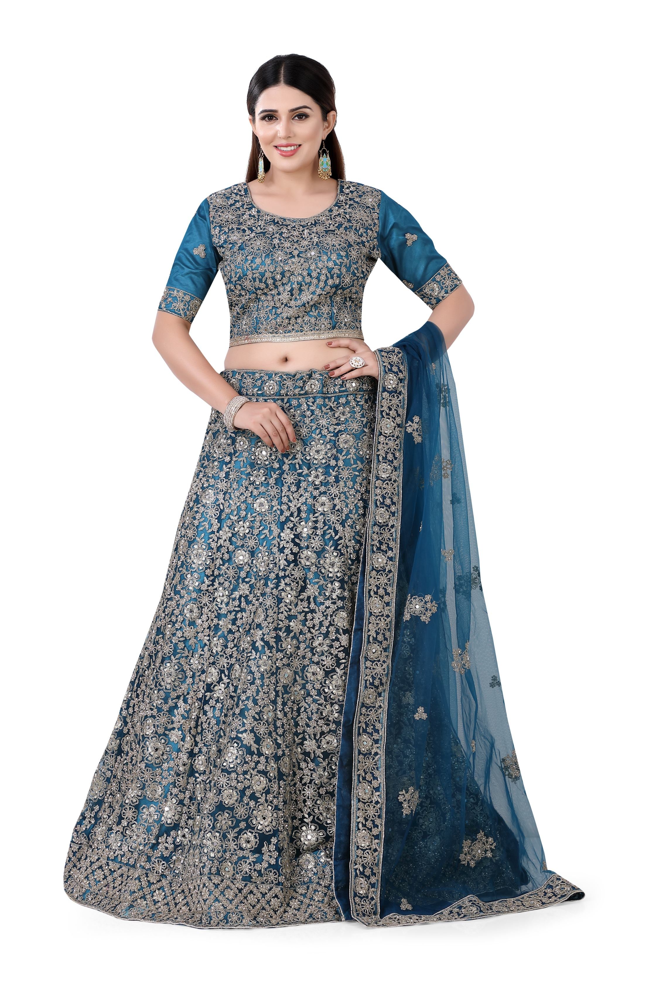 Lehenga Choli In Peacock Blue - Premium Partywear Lehenga from Dulhan Exclusives - Just $635! Shop now at Dulhan Exclusives
