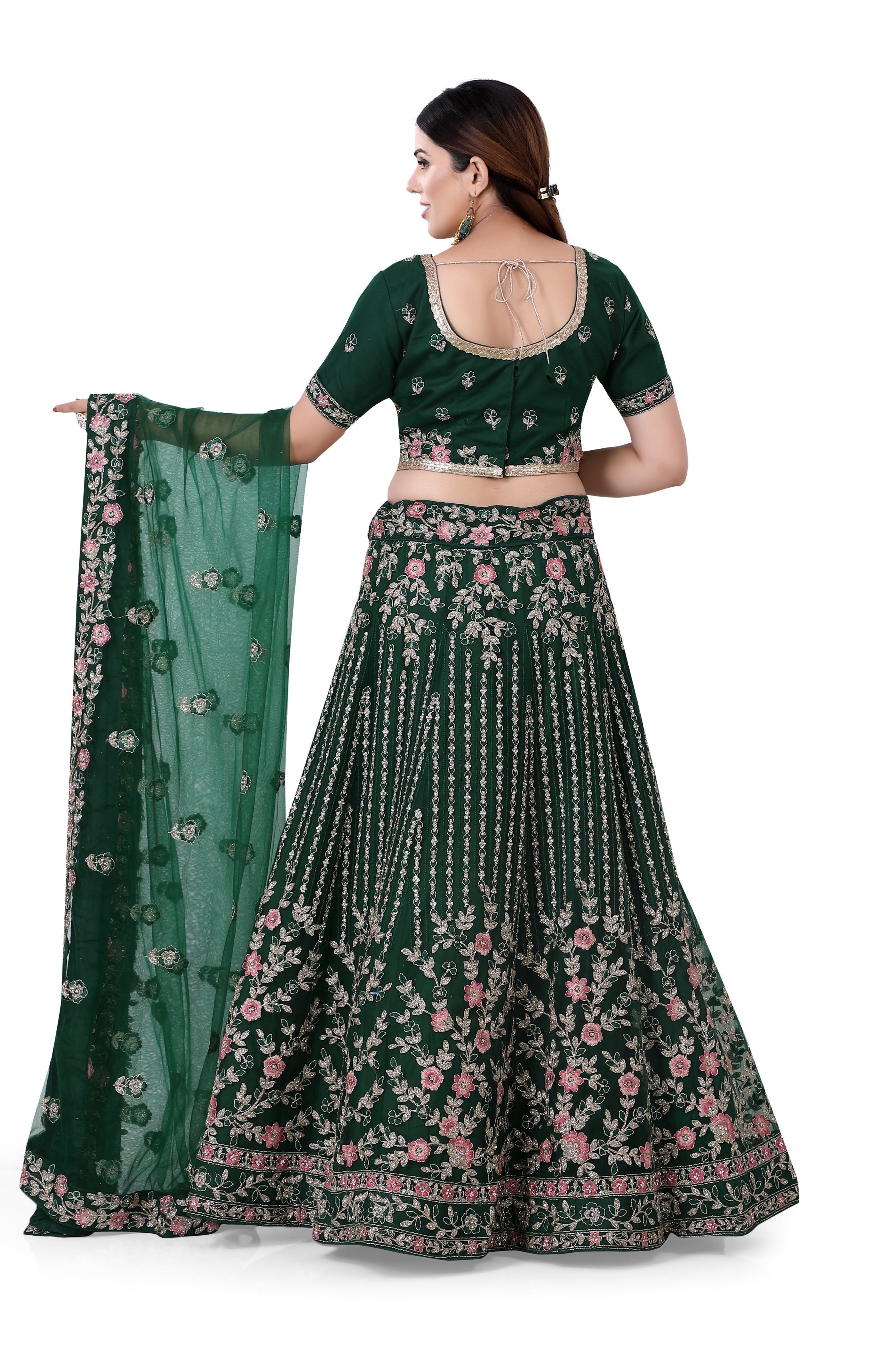 Bottle Green Net Lehenga Choli