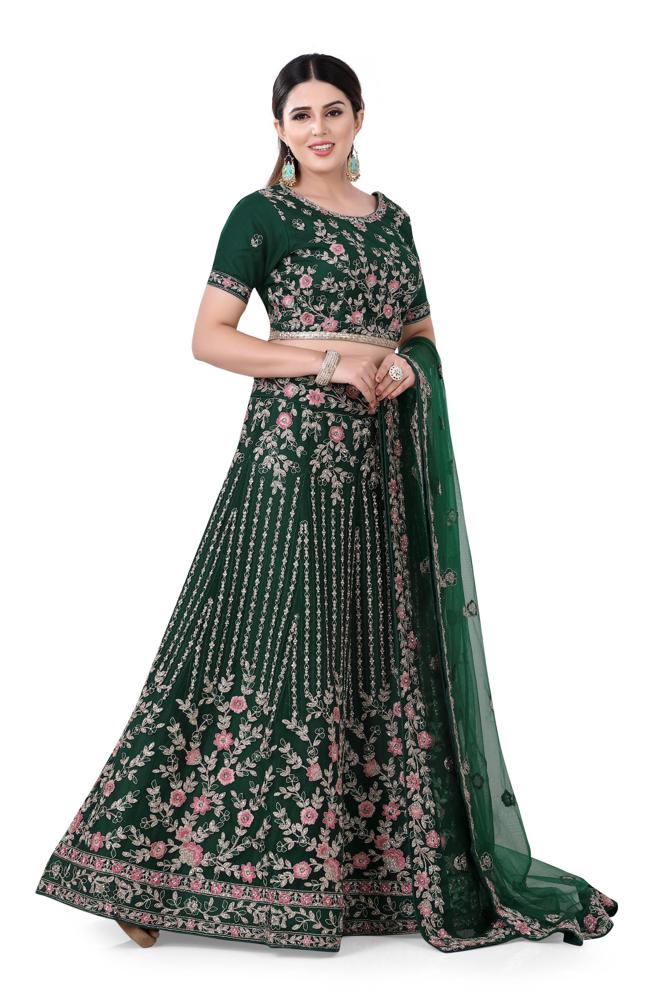 Bottle Green Net Lehenga Choli