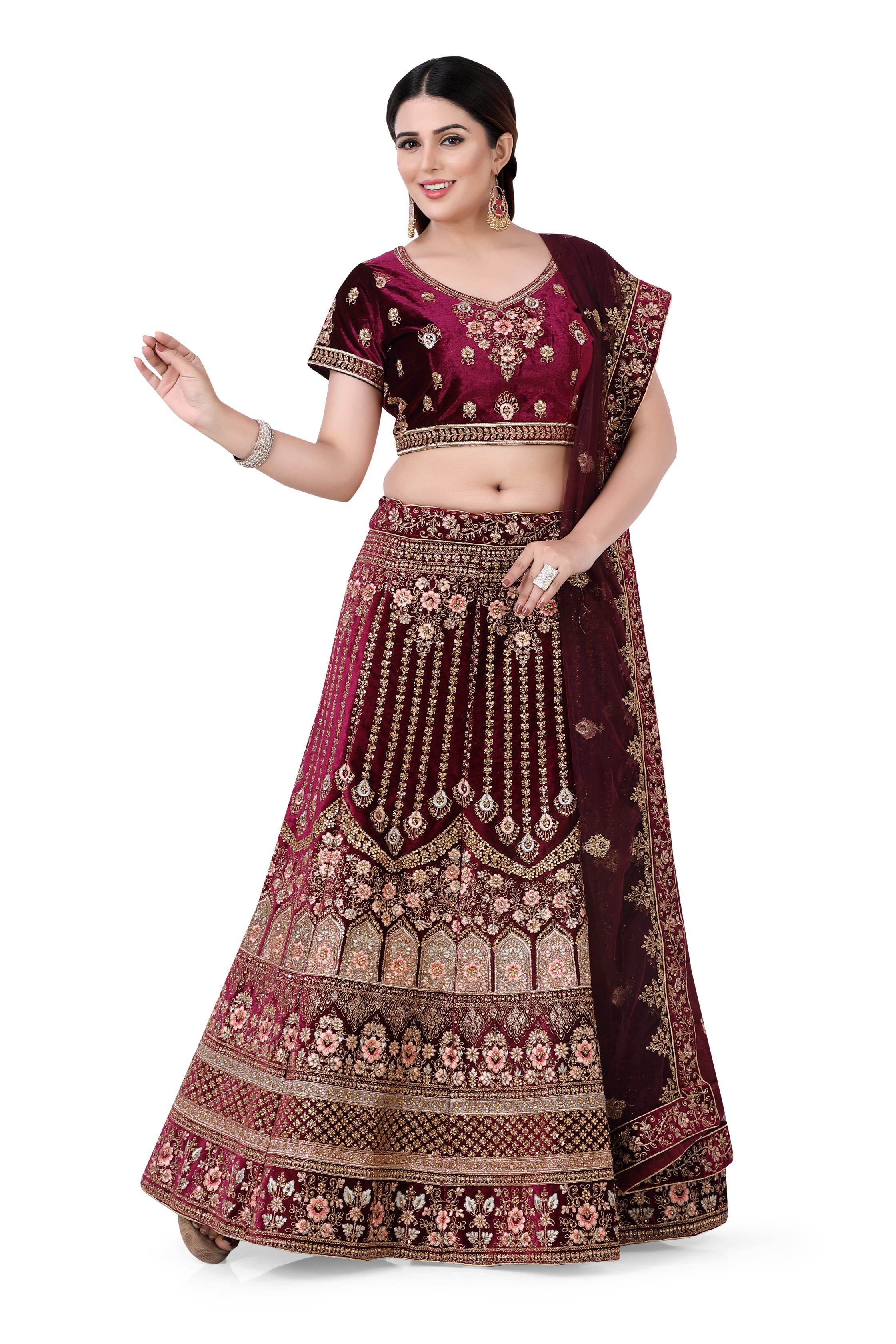 Soft Velvet Lehenga Choli - Premium Partywear Lehenga from Dulhan Exclusives - Just $575! Shop now at Dulhan Exclusives