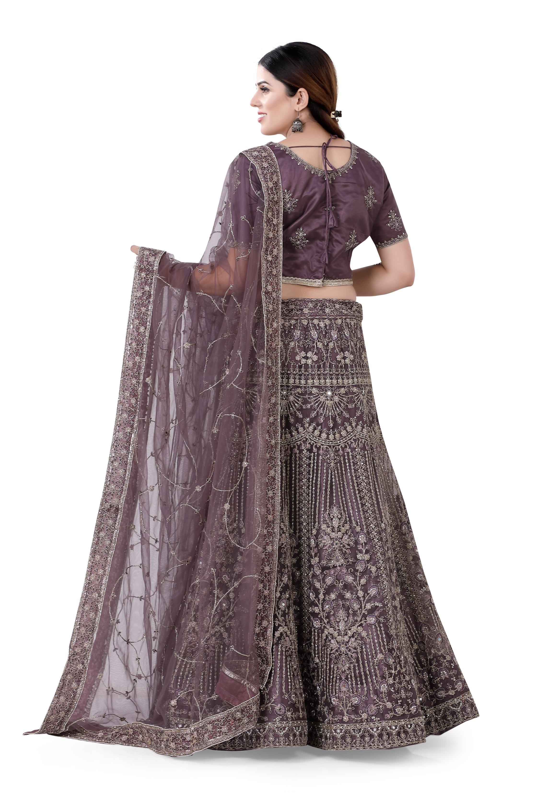 Net Lehenga Choli-Wine Color - Premium Partywear Lehenga from Dulhan Exclusives - Just $550! Shop now at Dulhan Exclusives