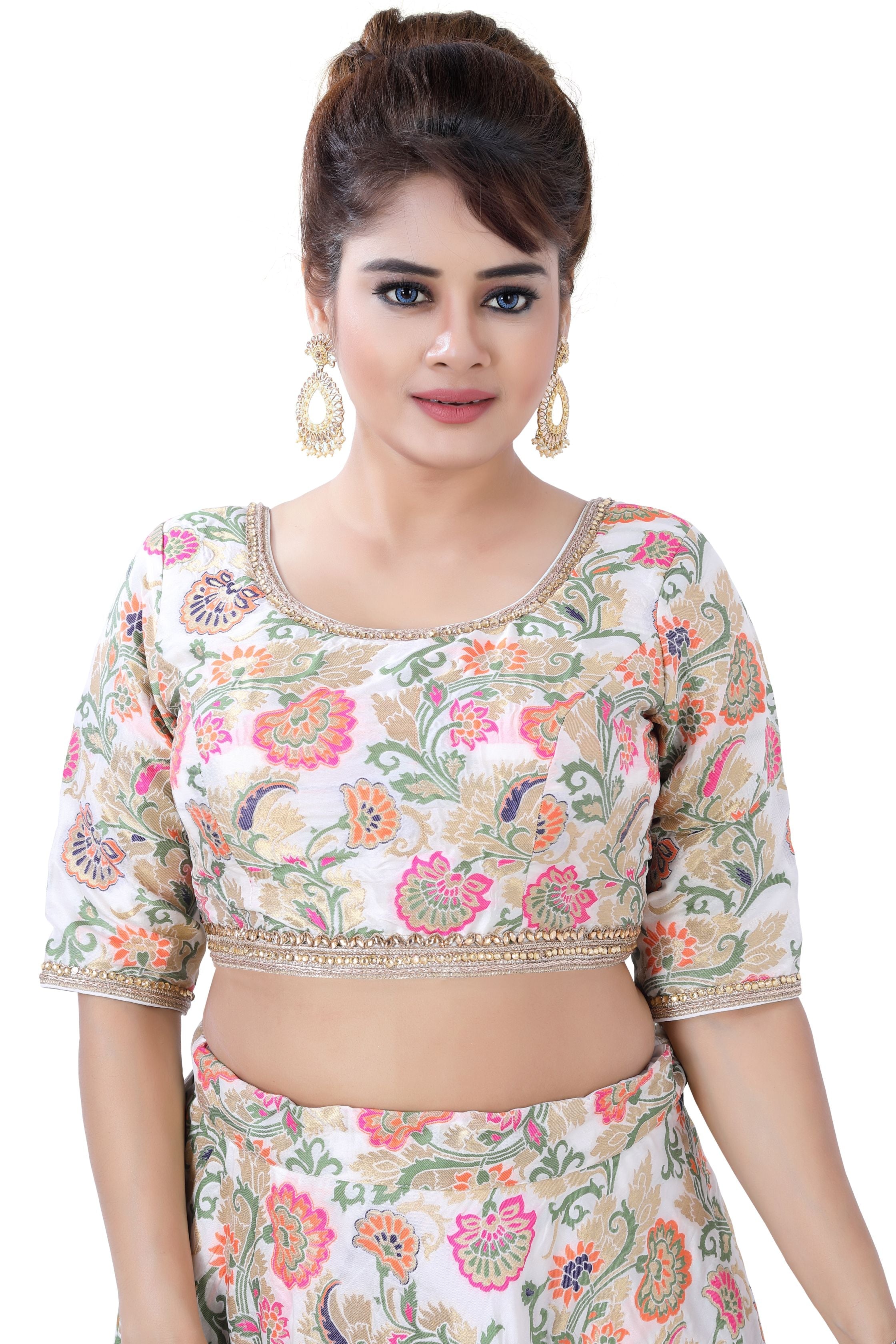 Banarasi Floral party Wear Lehenga Choli in  White Colour