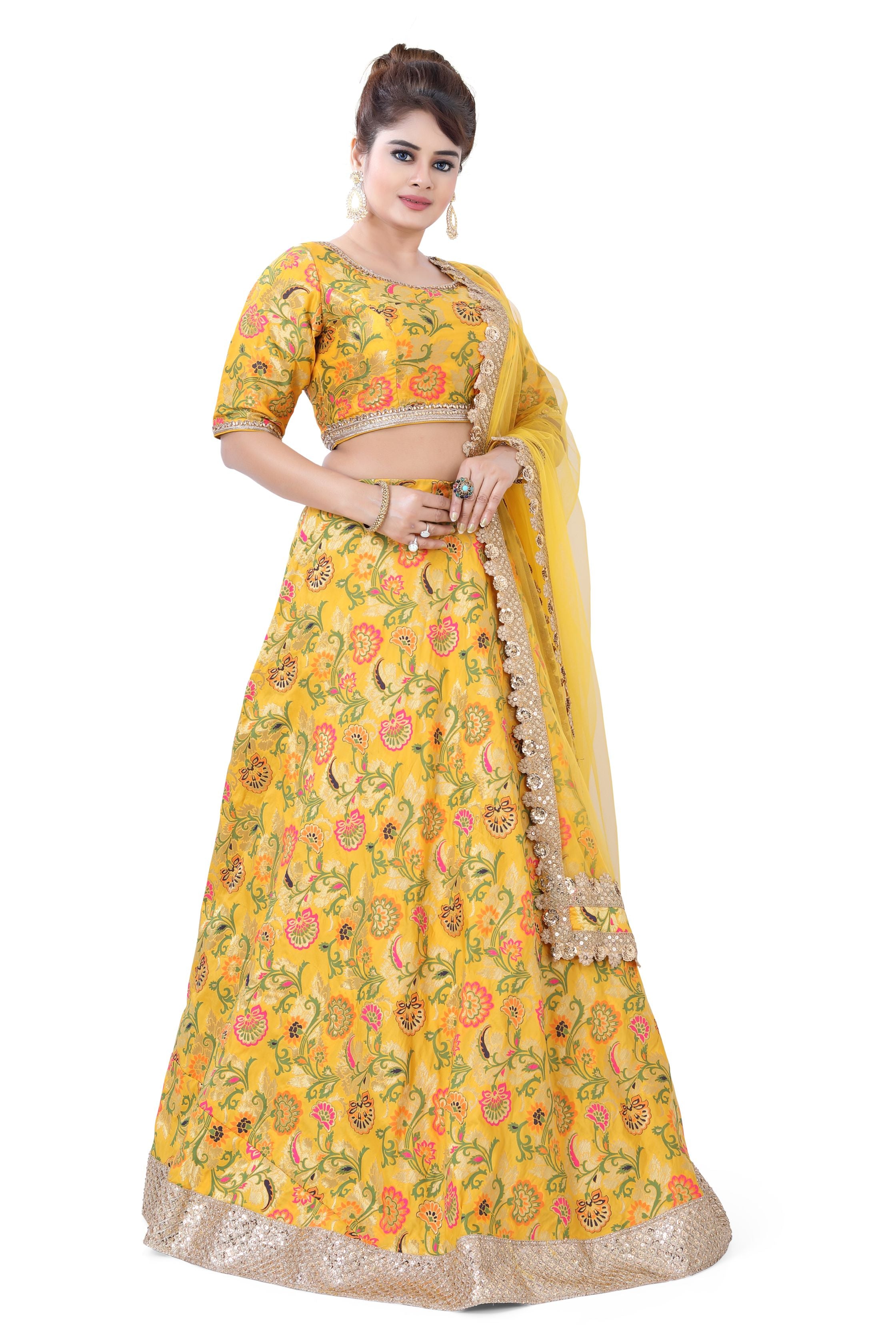 Banarasi Floral Part wear Lehenga Choli in Yellow colour