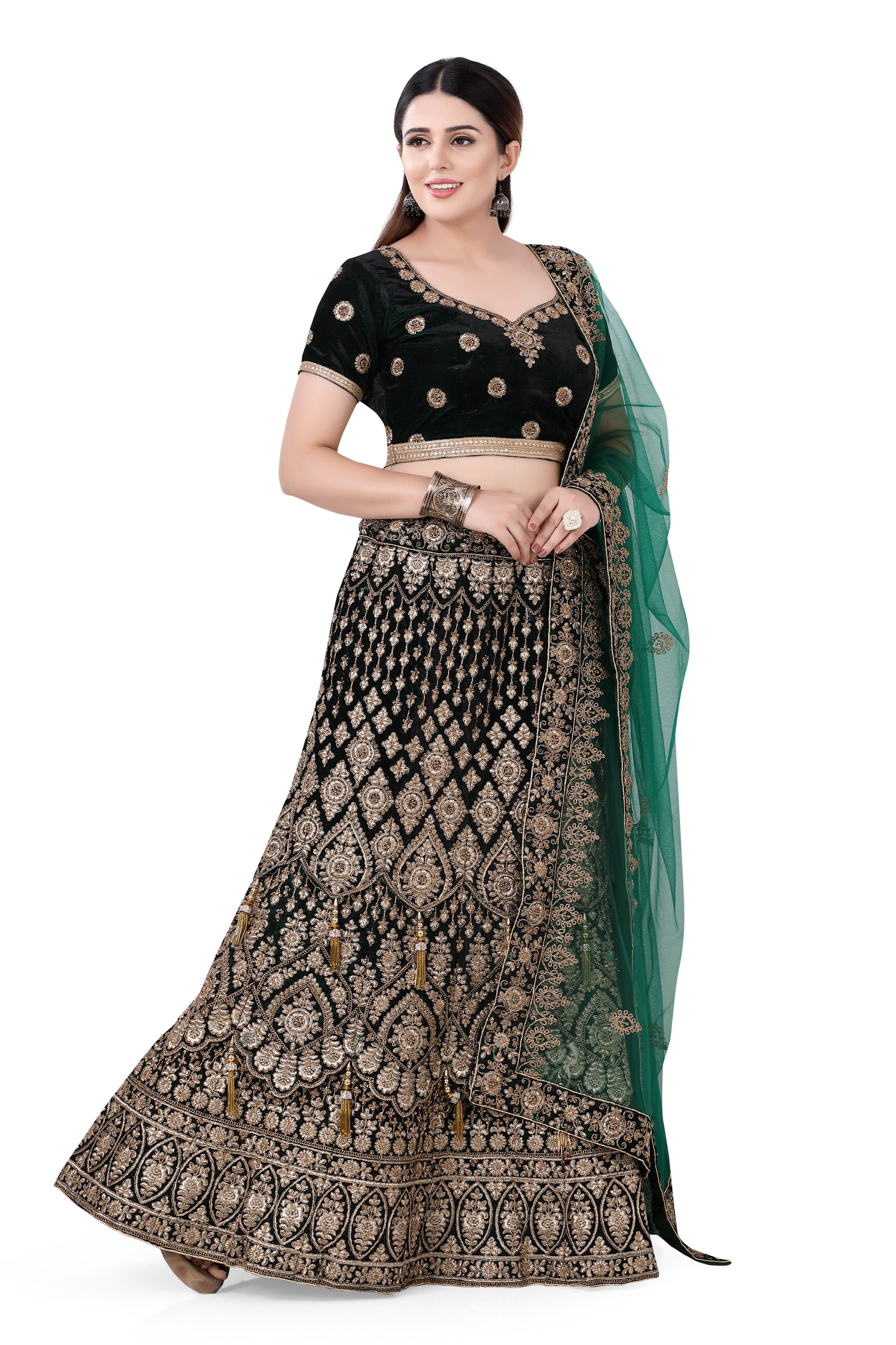 Bottle Green Party Wear Lehenga Choli