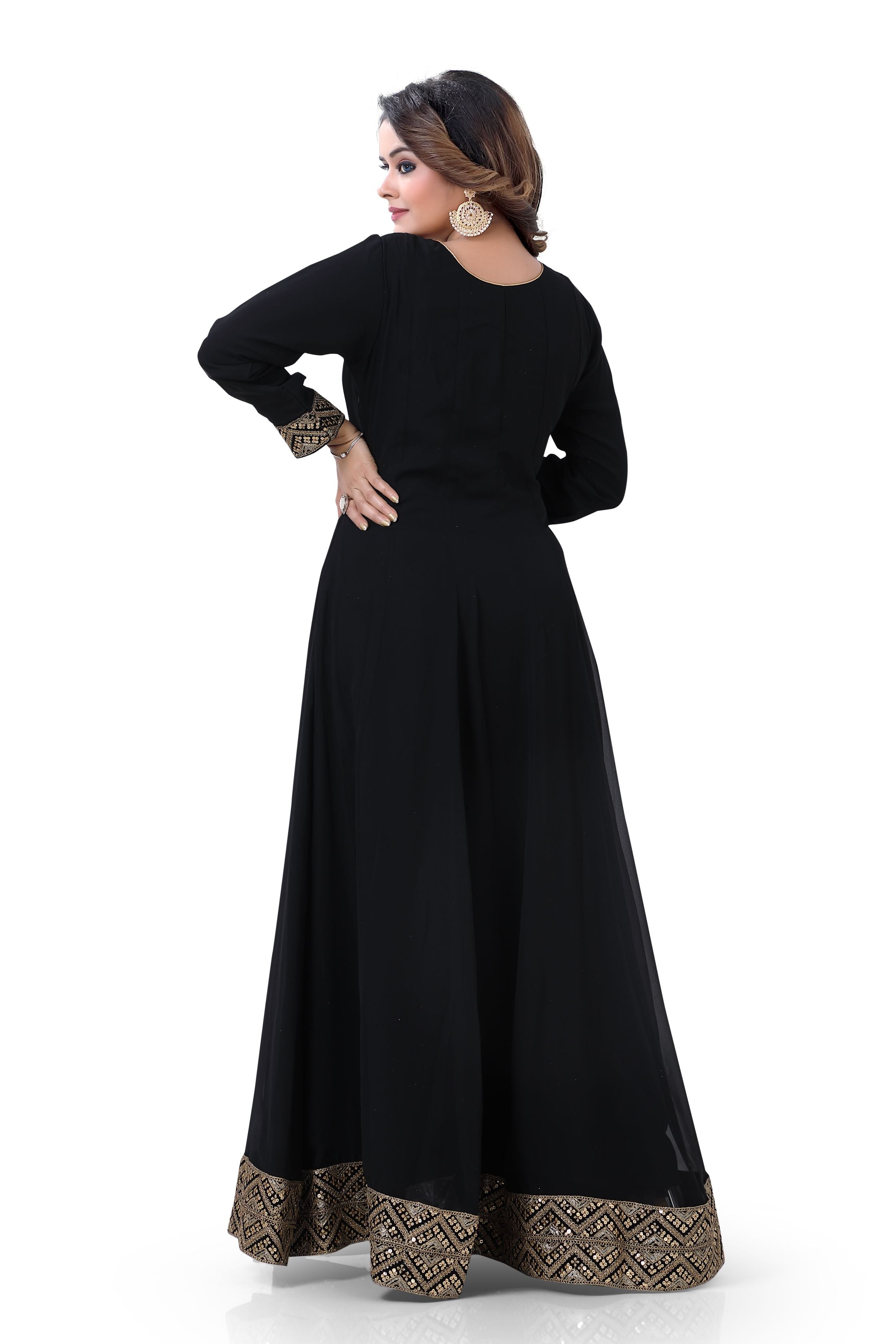 Floor Length Soft Georgett Gown in Black