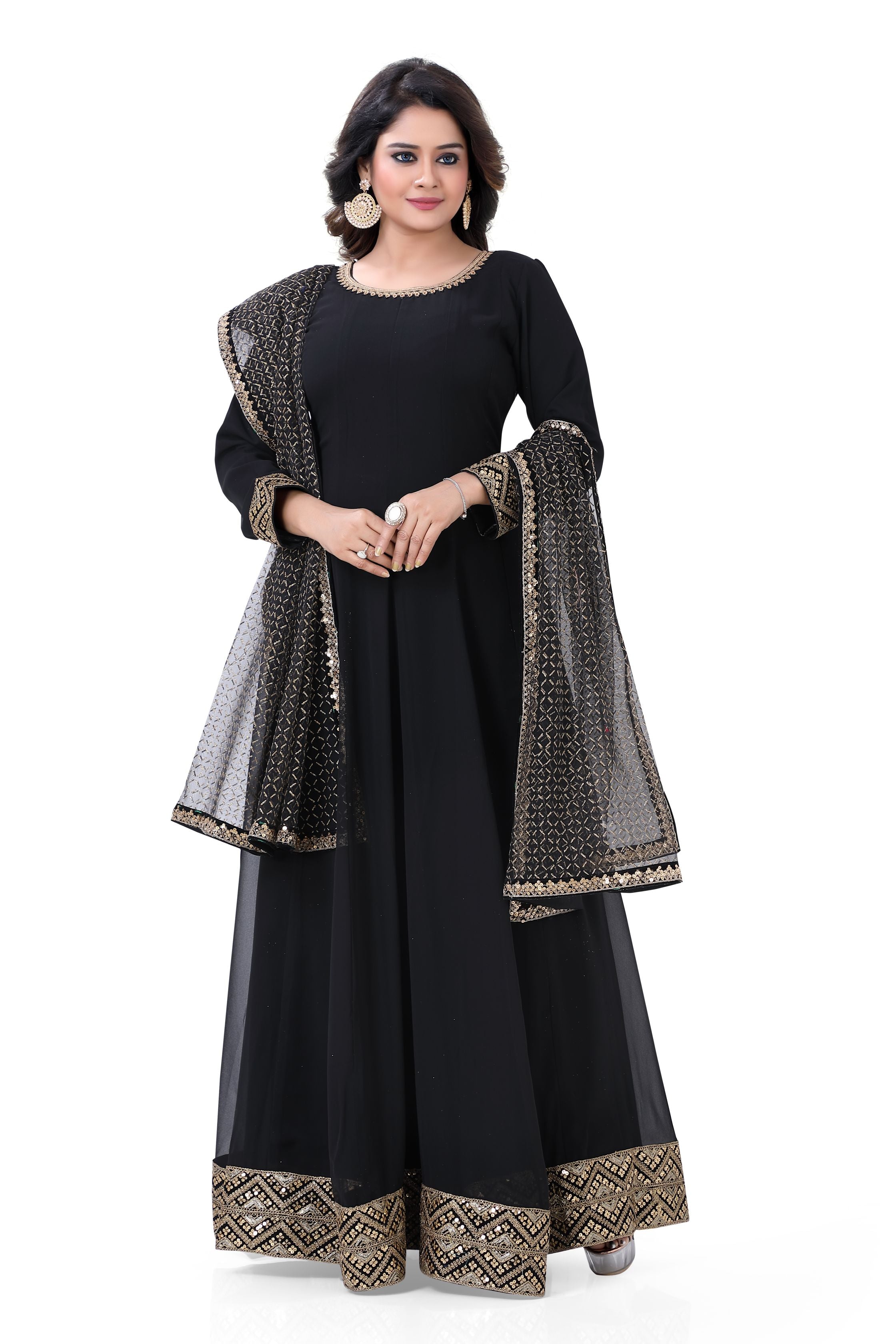 Floor Length Soft Georgett Gown in Black