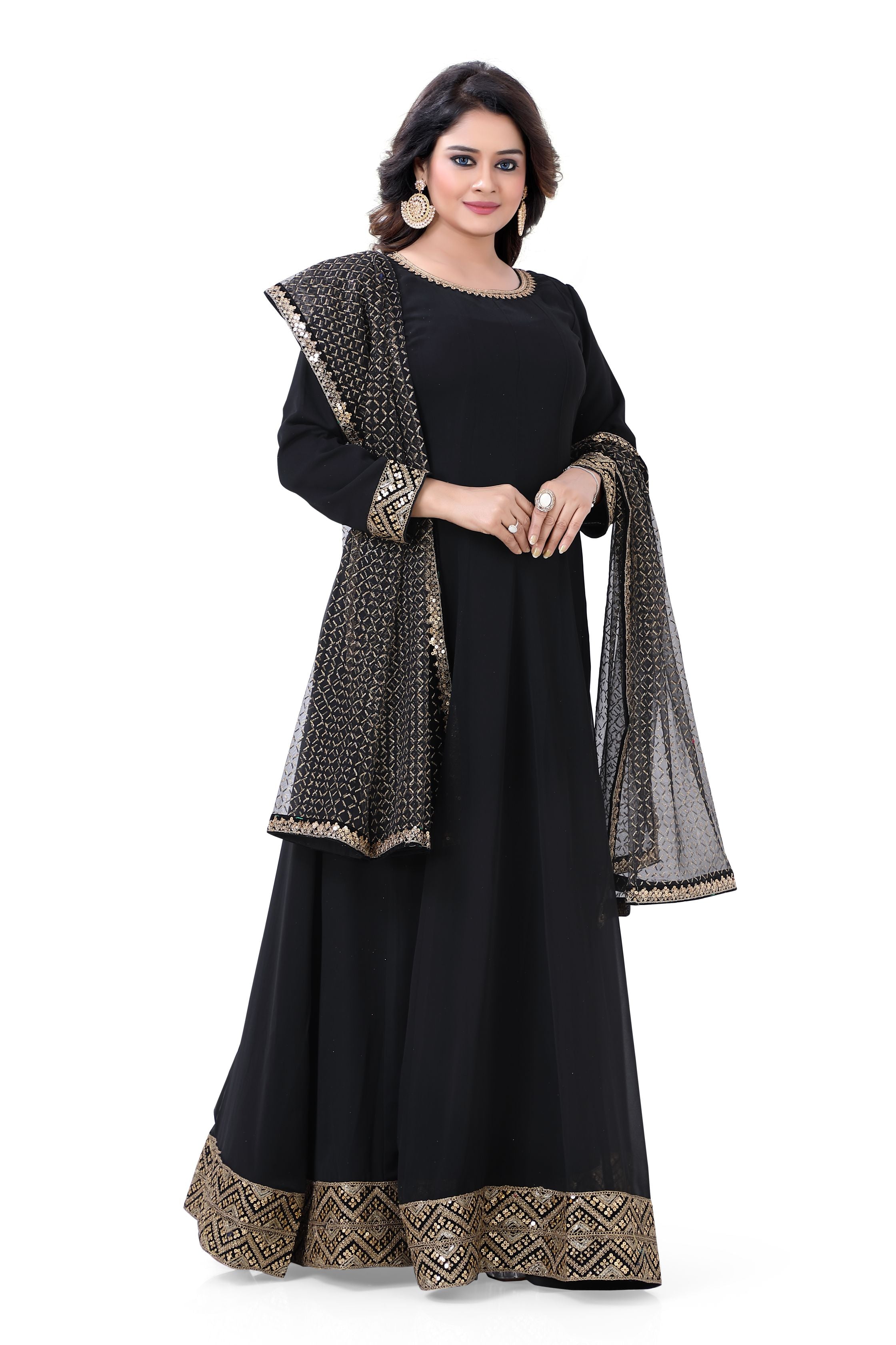 Floor Length Soft Georgett Gown in Black