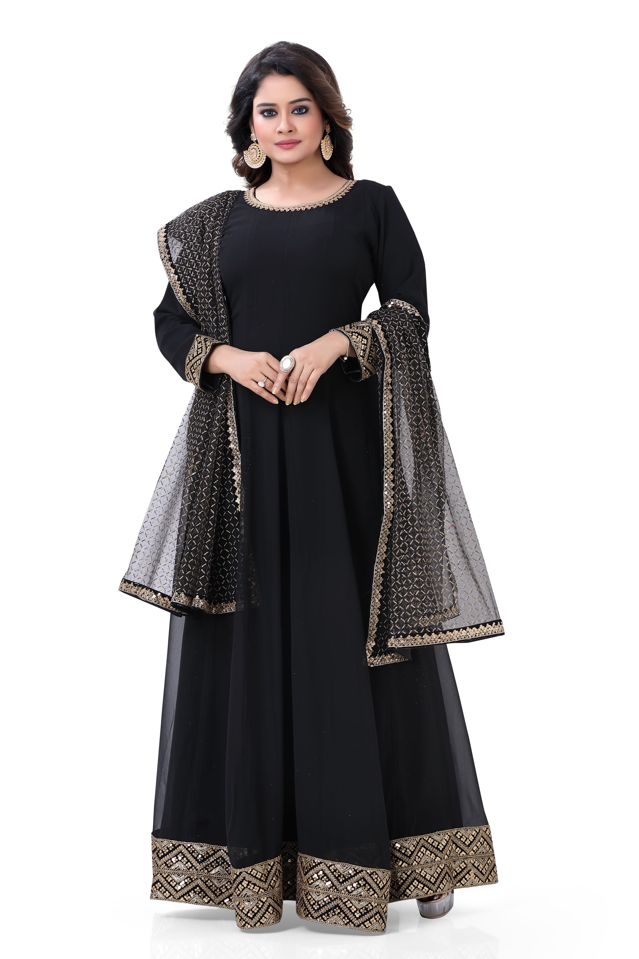 Floor Length Soft Georgett Gown in Black