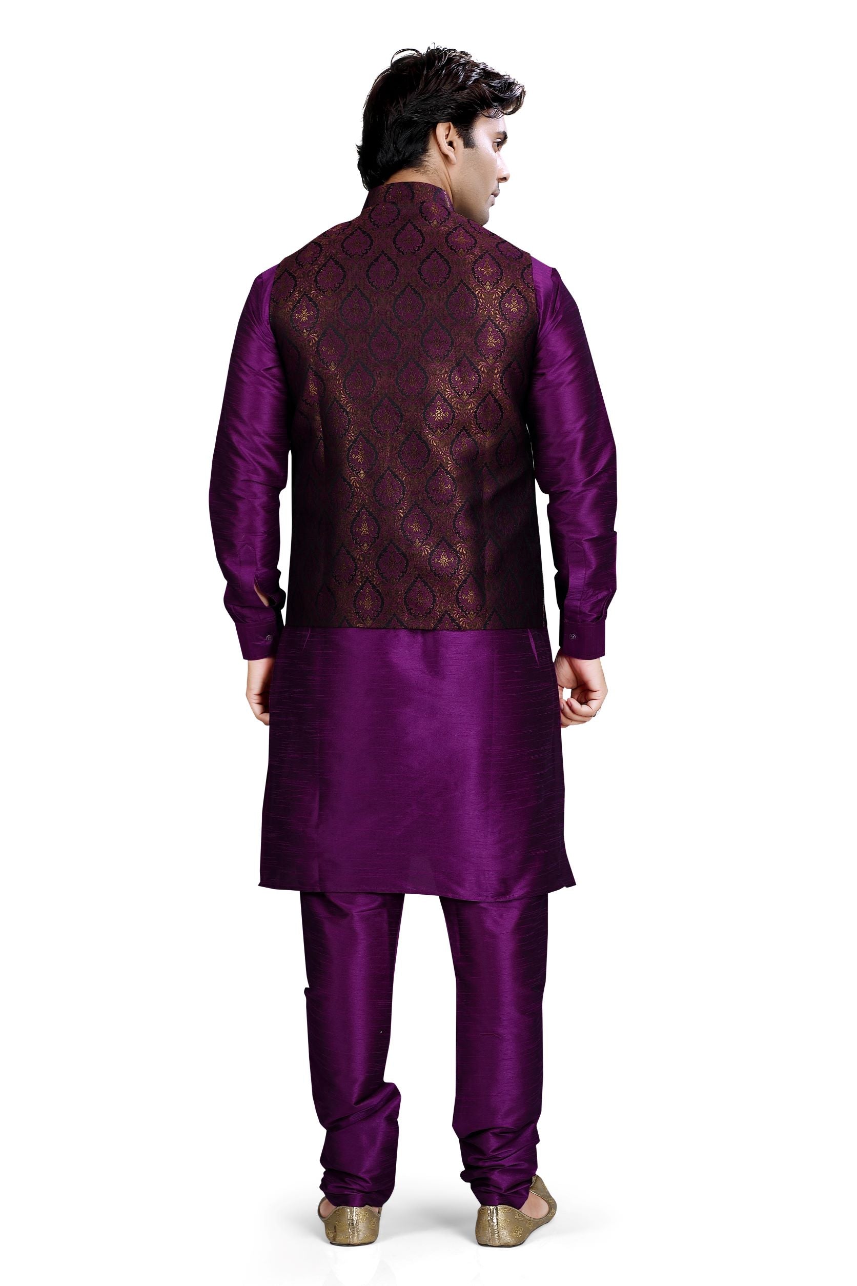 Banaras Kinkhab Purple Vest Coat with  Purple Kurta Pajama D NO. SK-113