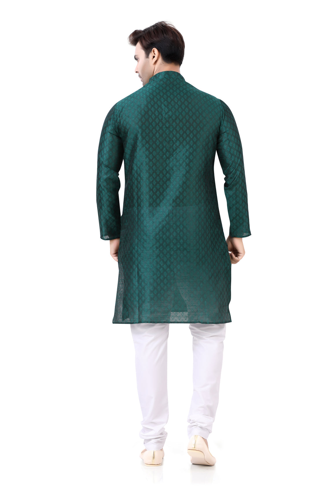 Plus size Self Jacquard Kurta pajama set in Bottle Green D no. MOH/SELF/3