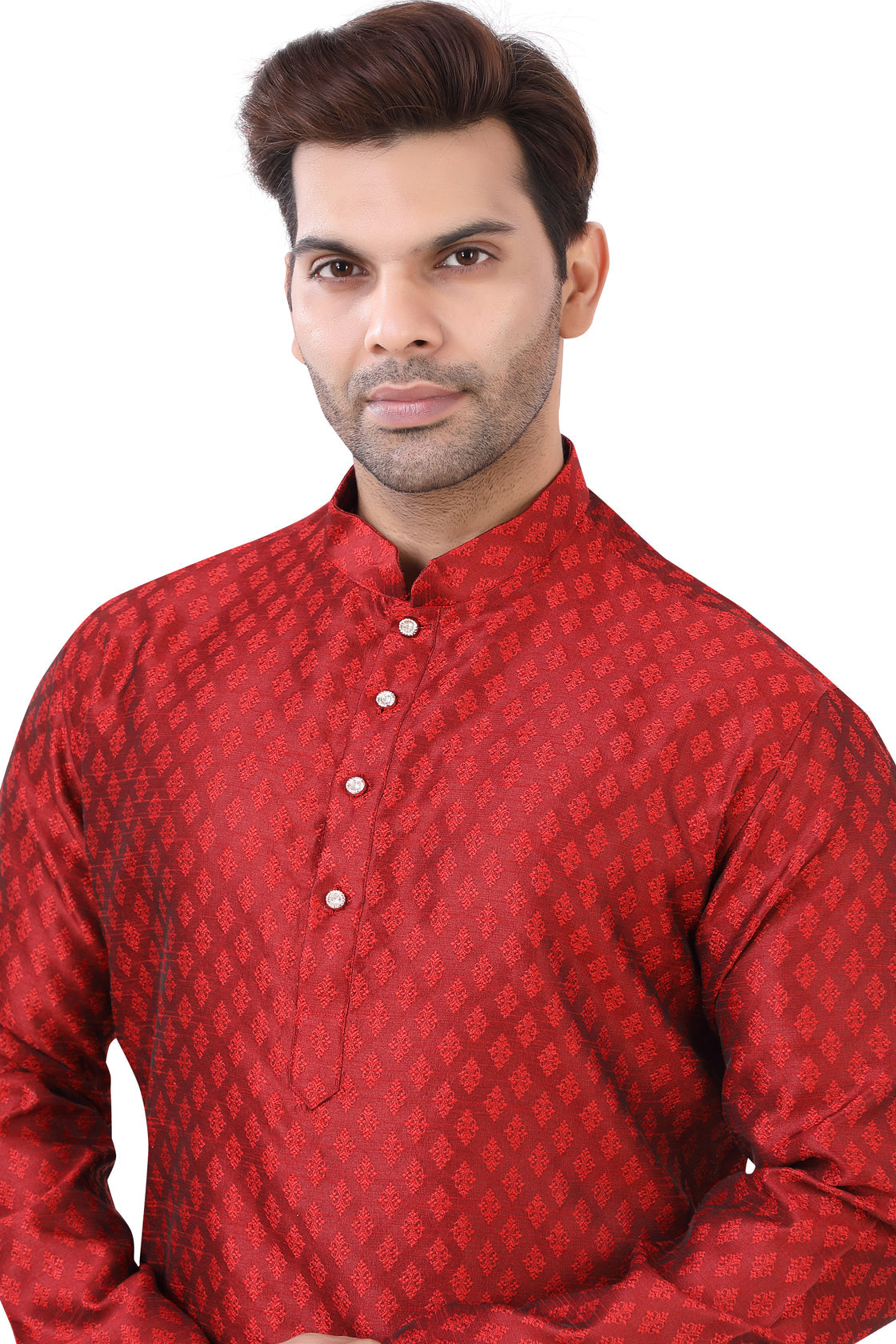 Plus size Self Jacquard Kurta pajama set in Red D no. MOH/SELF/8