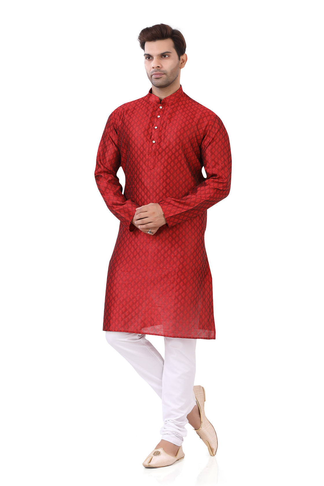 Plus size Self Jacquard Kurta pajama set in Red