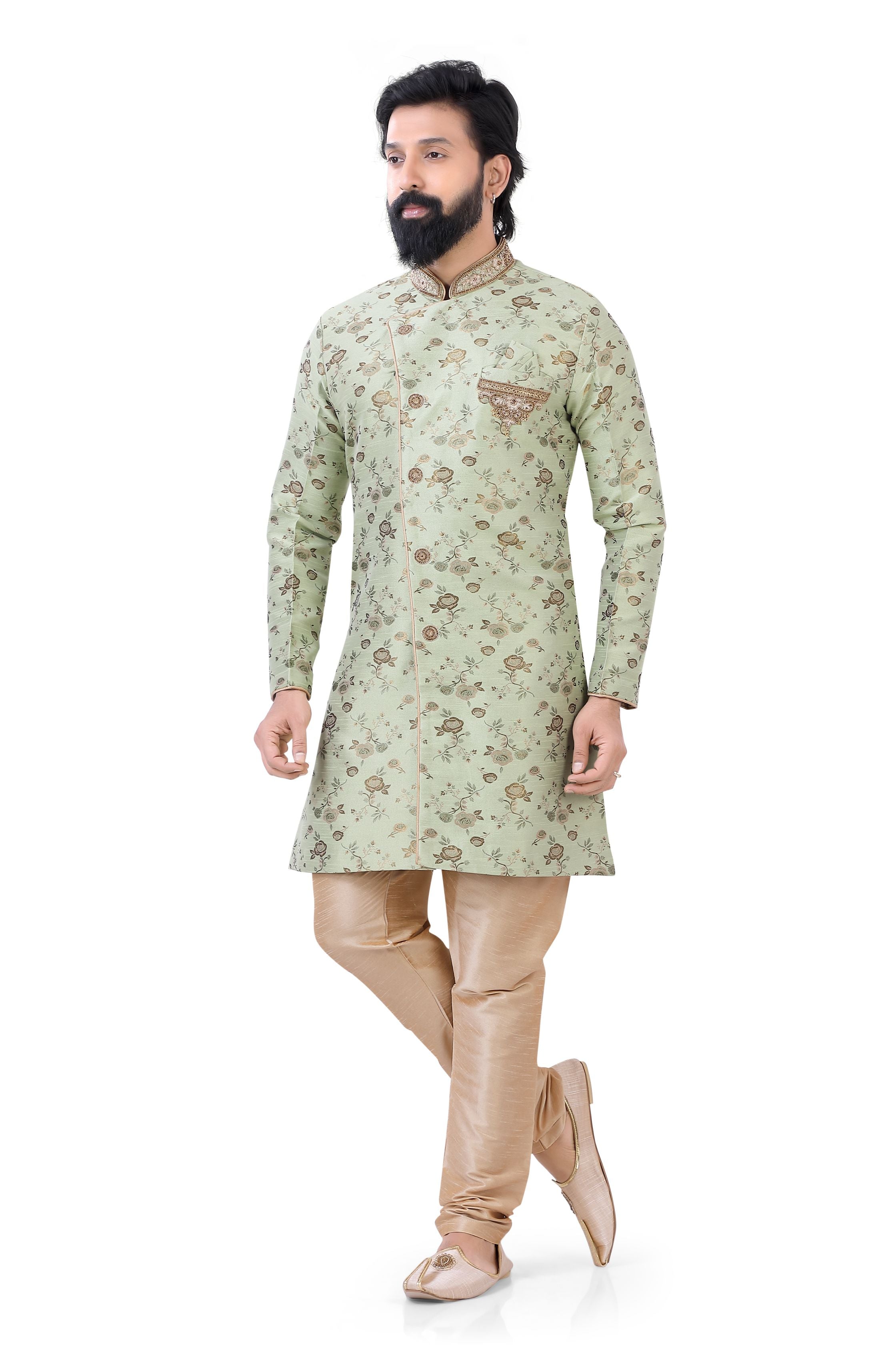 Aangrakha style Indo western in Pista Green