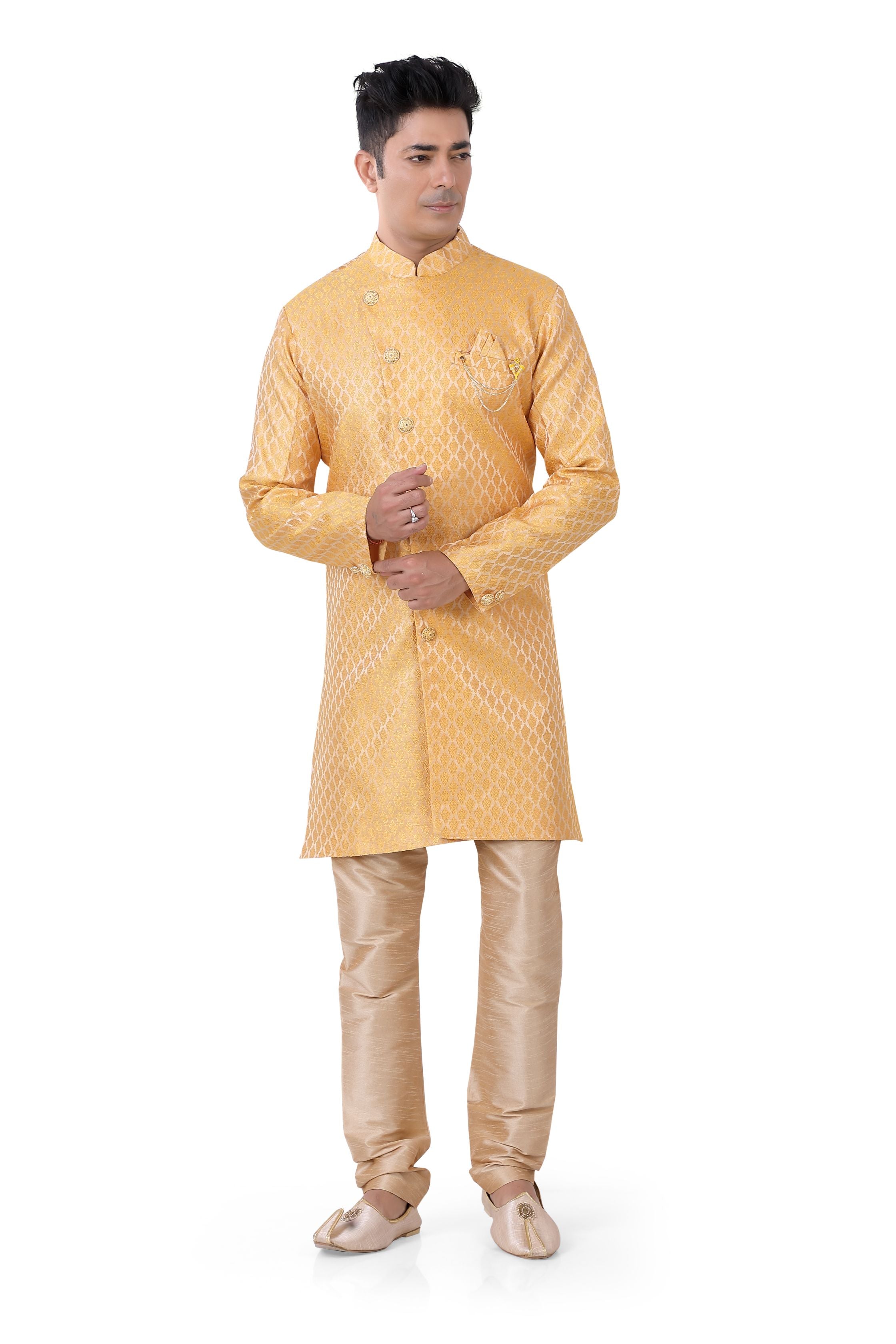 Men's Soft silk Indo-Western in Yellow Color