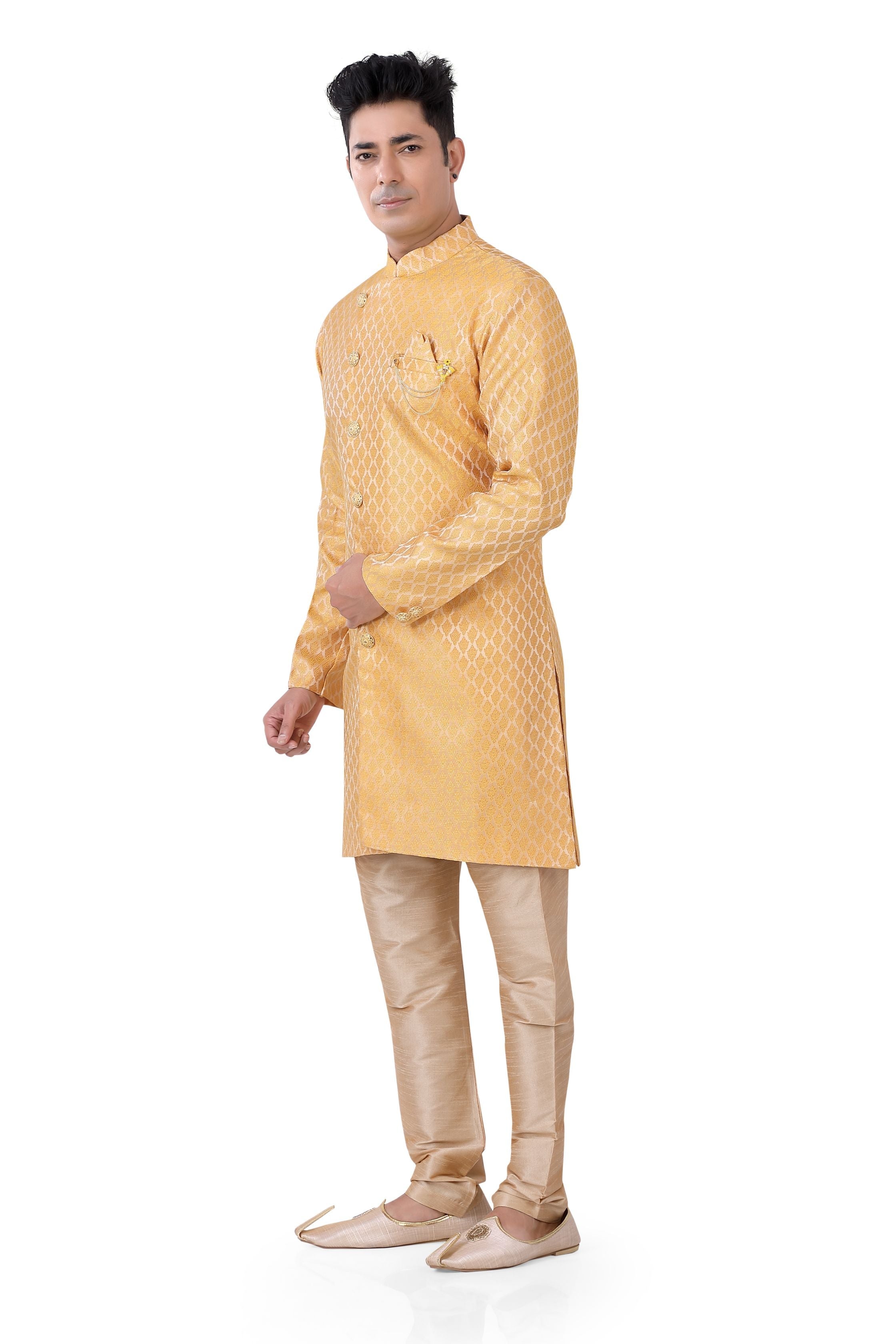 Men's Soft silk Indo-Western in Yellow Color