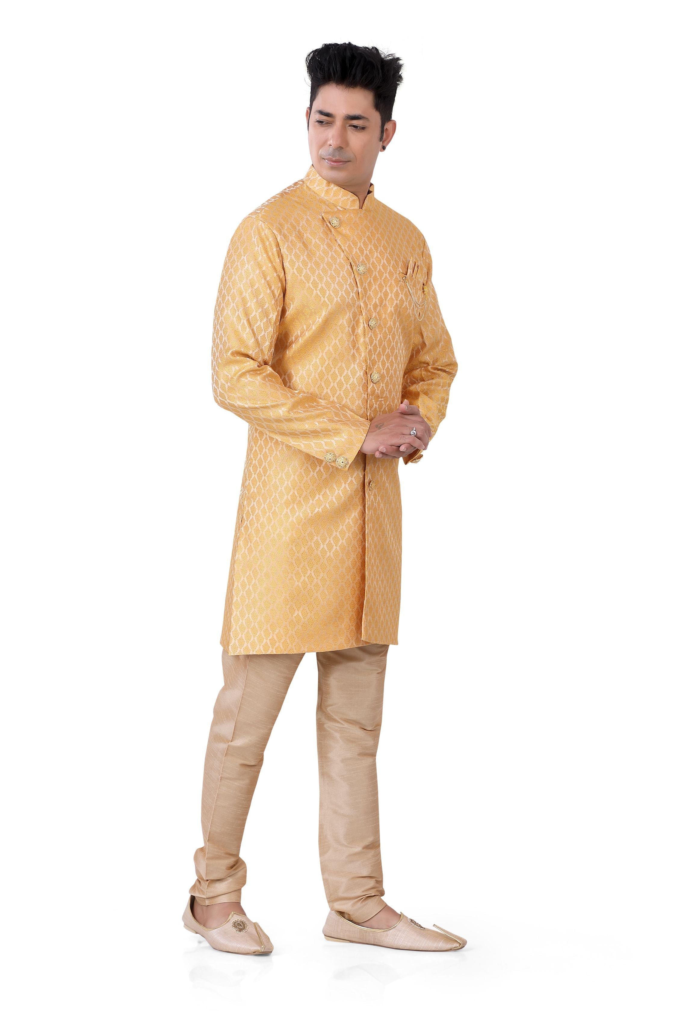 Men's Soft silk Indo-Western in Yellow Color