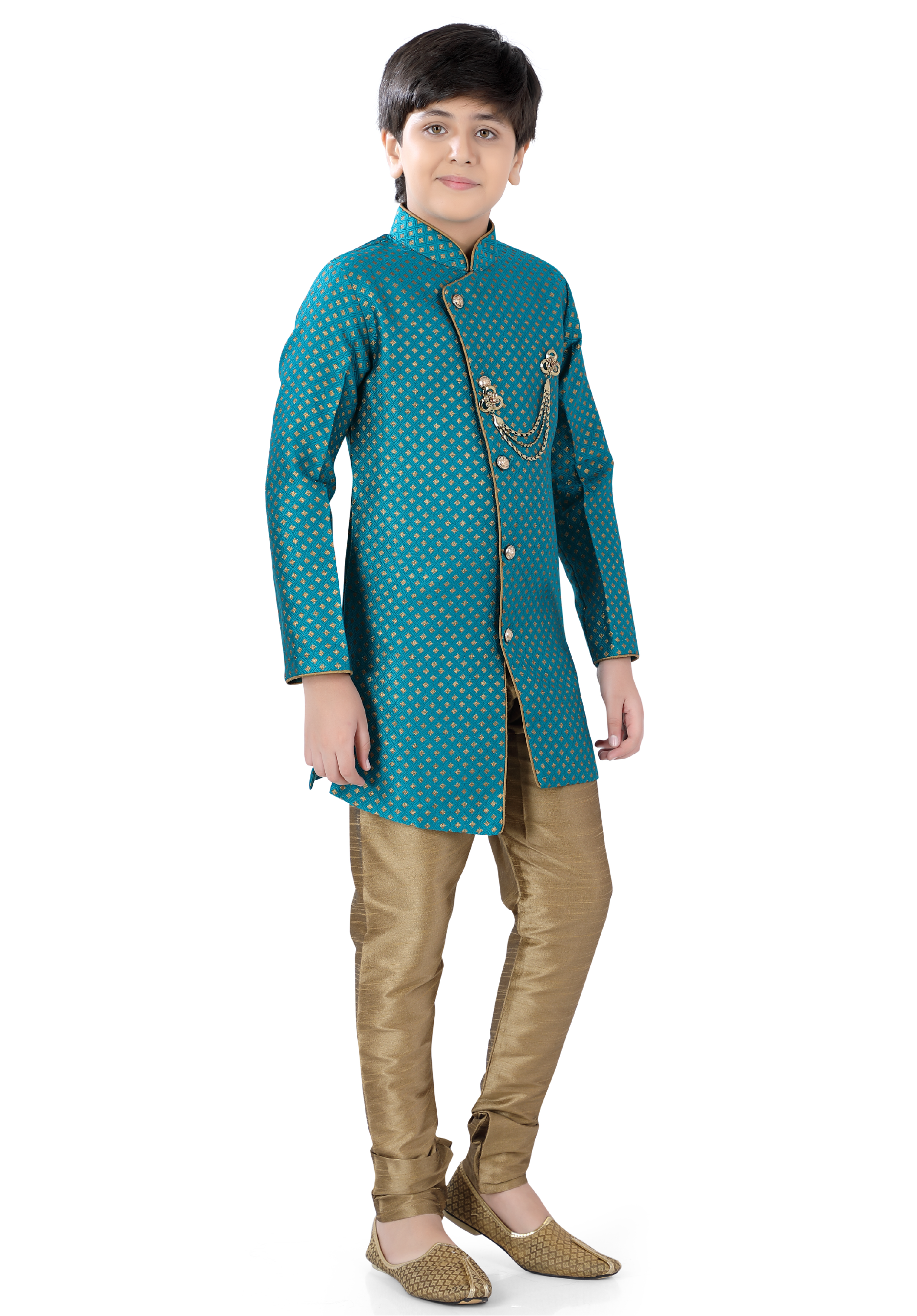 Boys Indo-western Sea blue with Golden Print
