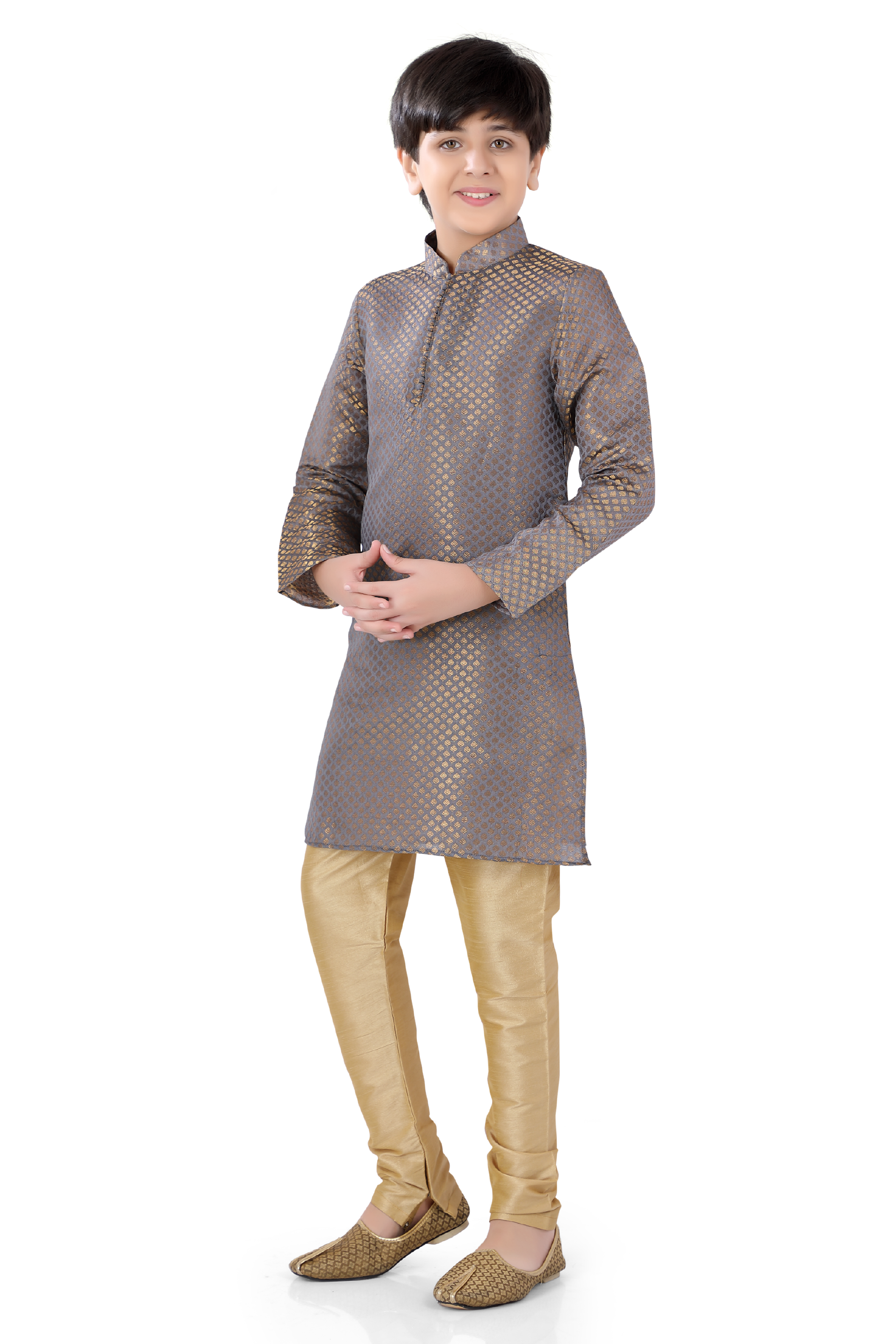 Boys Banarasi Silk Dress  Set in Grey