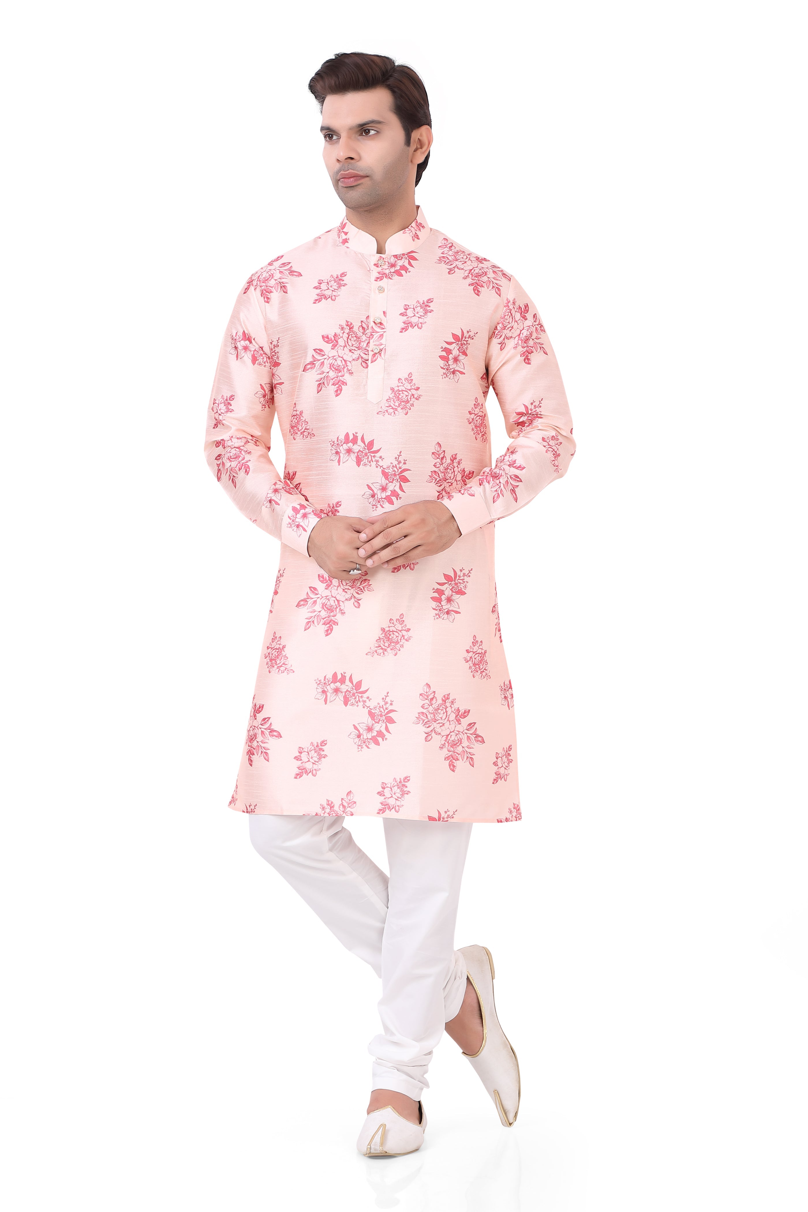 Cream Cotton Printed Kurta and Pajama