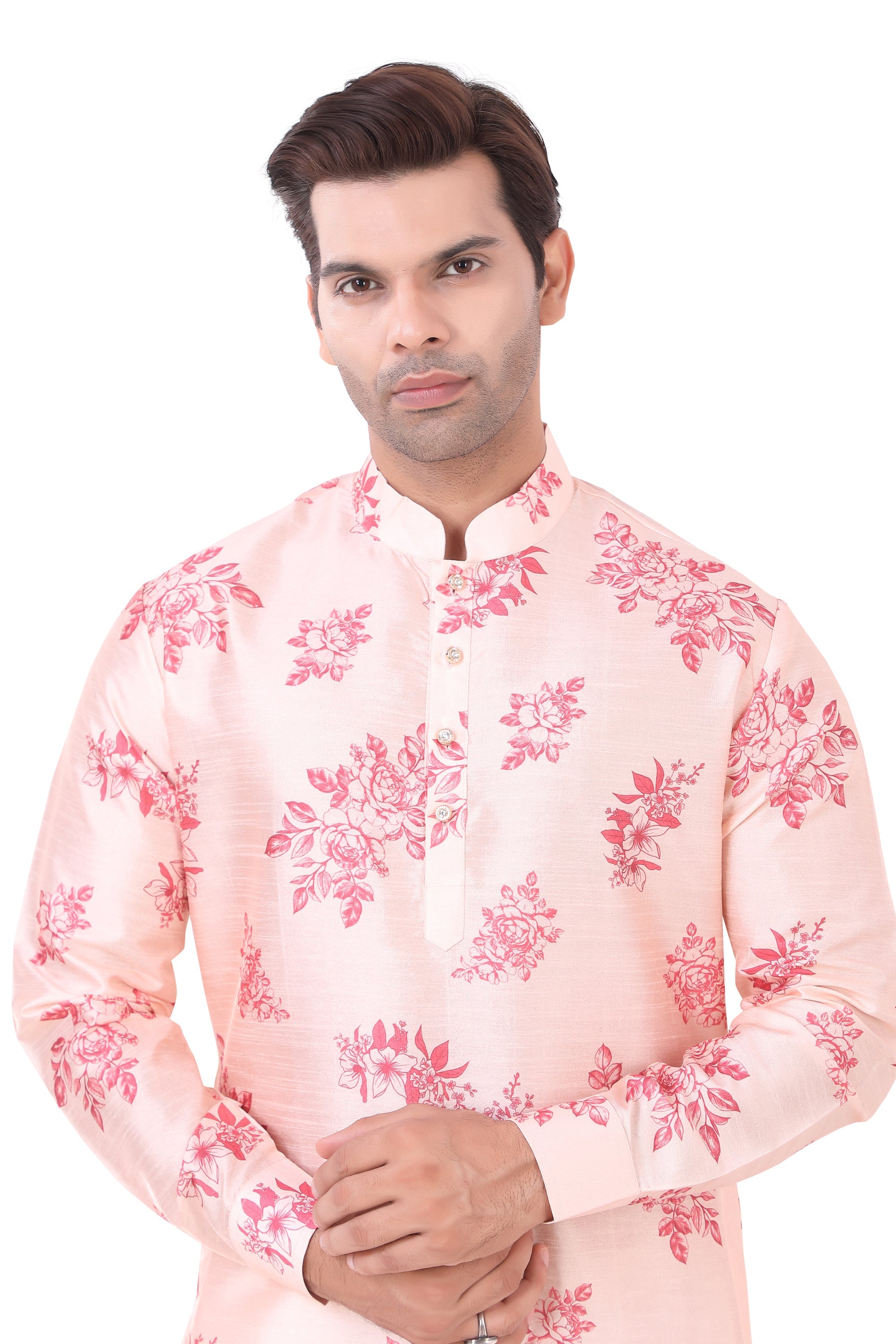 Cream Cotton Printed Kurta and Pajama