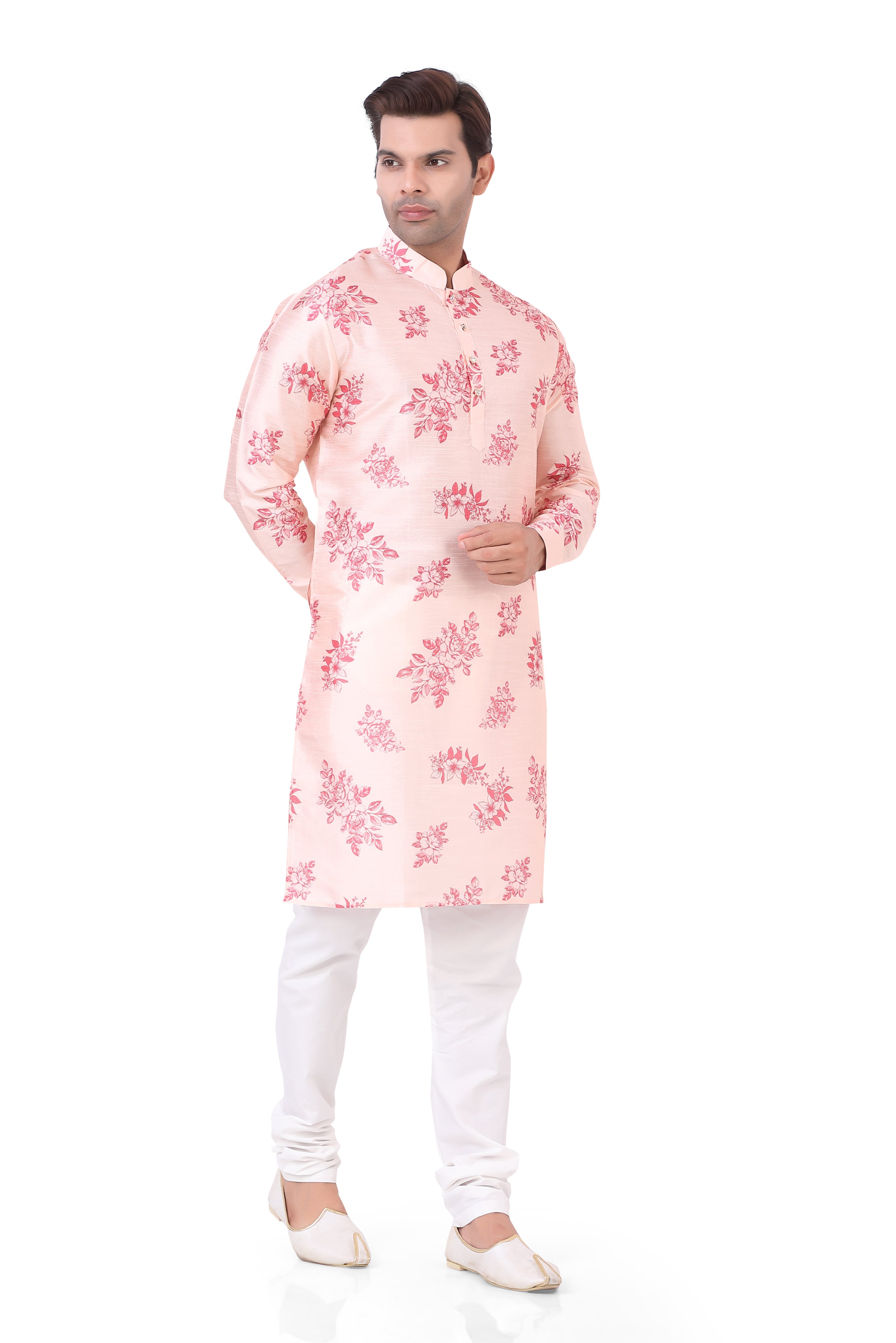 Cream Cotton Printed Kurta and Pajama